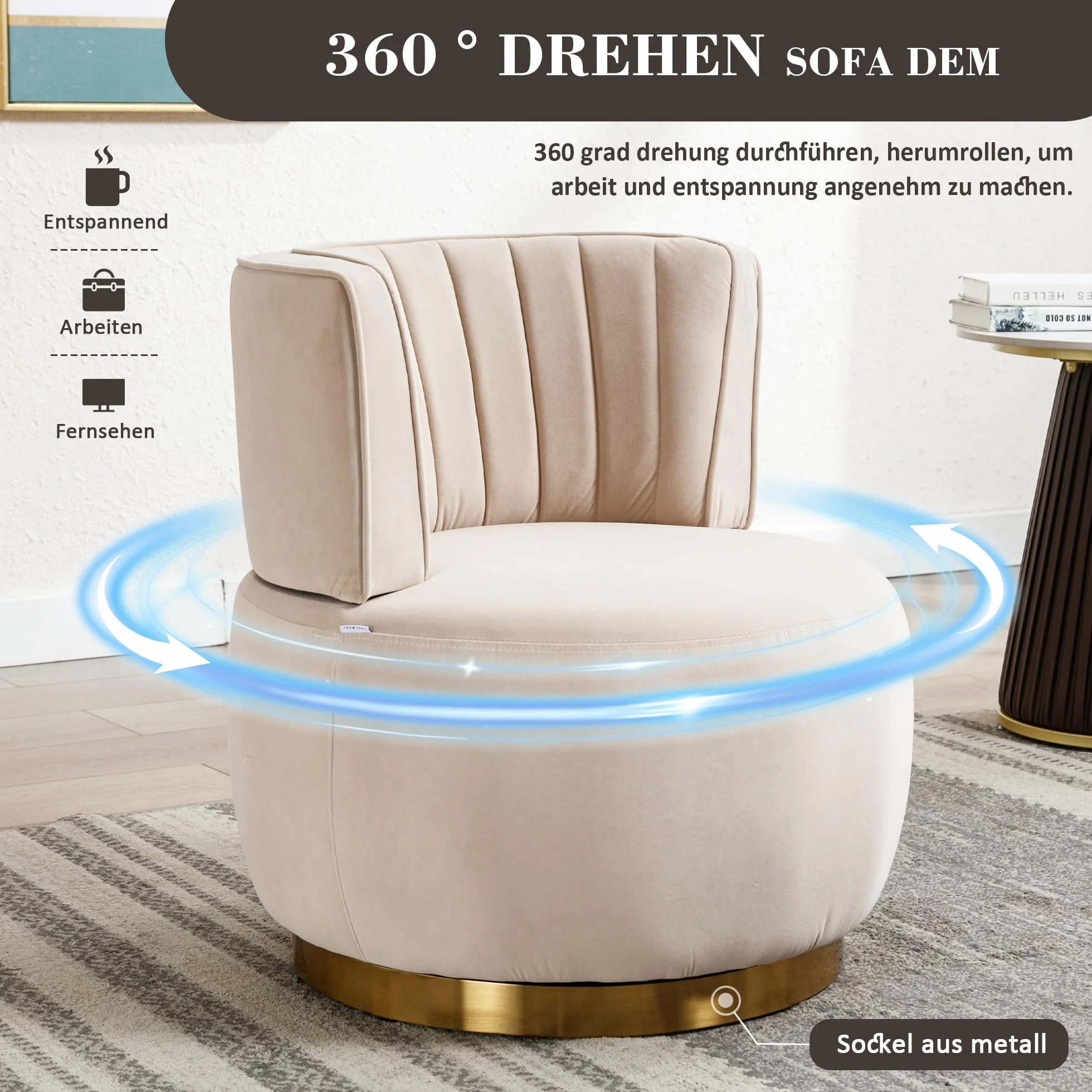 Silla giratoria moderna de 360 grados, silla giratoria redonda, acabado de terciopelo suave, respaldo cómodo, estructura estable, sillas de salón, sillas de barril, adecuadas para sala de estar