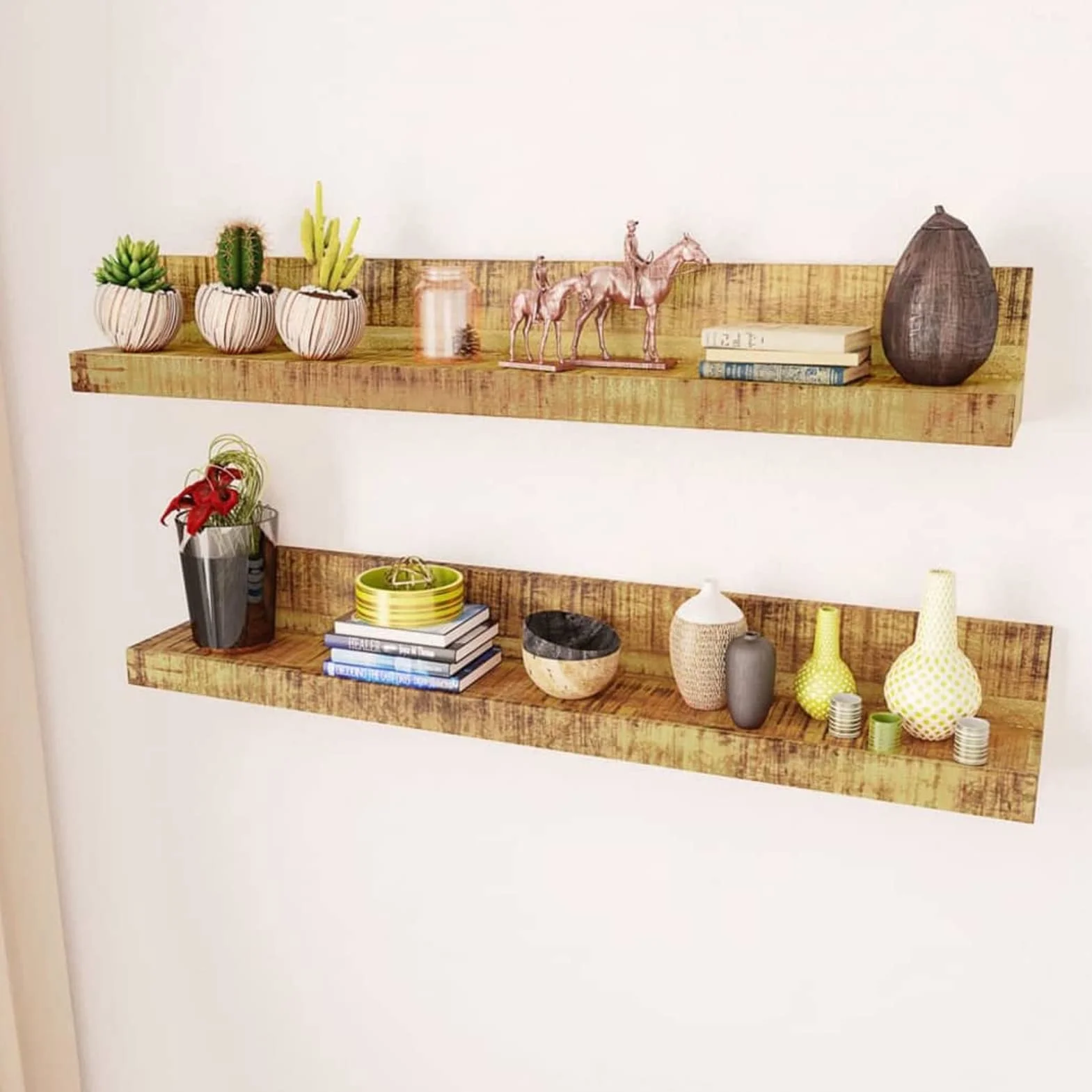 Homgoday Estantes de pared de madera maciza, 2 artículos, armario librería vitrina, librería vertical para ahorrar espacio, librería de suelo, para salón o estudio