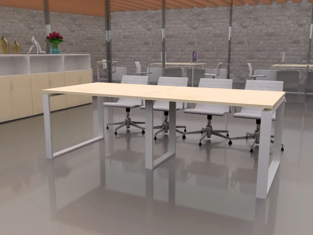 Mesa de 240x100 con Estructura metálica Marco Cerrado Blanco y Tablero melaminado Ideal para Sala de Juntas, reuniones, conferencias (Maple)