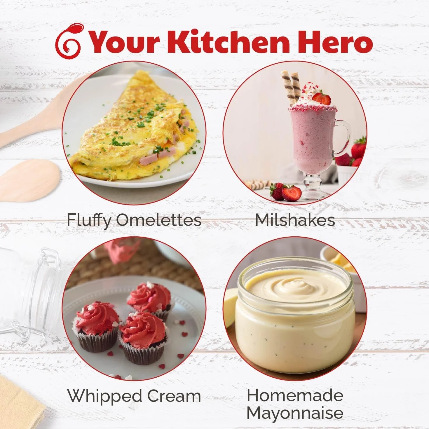 Batidor de huevos giratorio de acero inoxidable, 2 unidades, 12 y 14 pulgadas | Semiautomático | Leche espumosa | Mezcla | Mezcla