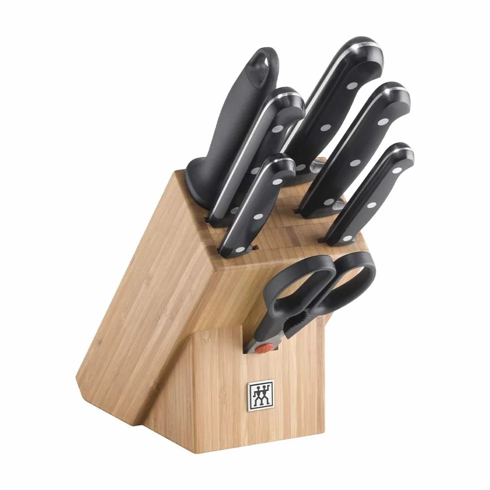 ZWILLING Twin Chef bloque de cuchillos, 8 piezas, bloque de bambú, acero especial inoxidable, negro, Made in Germany