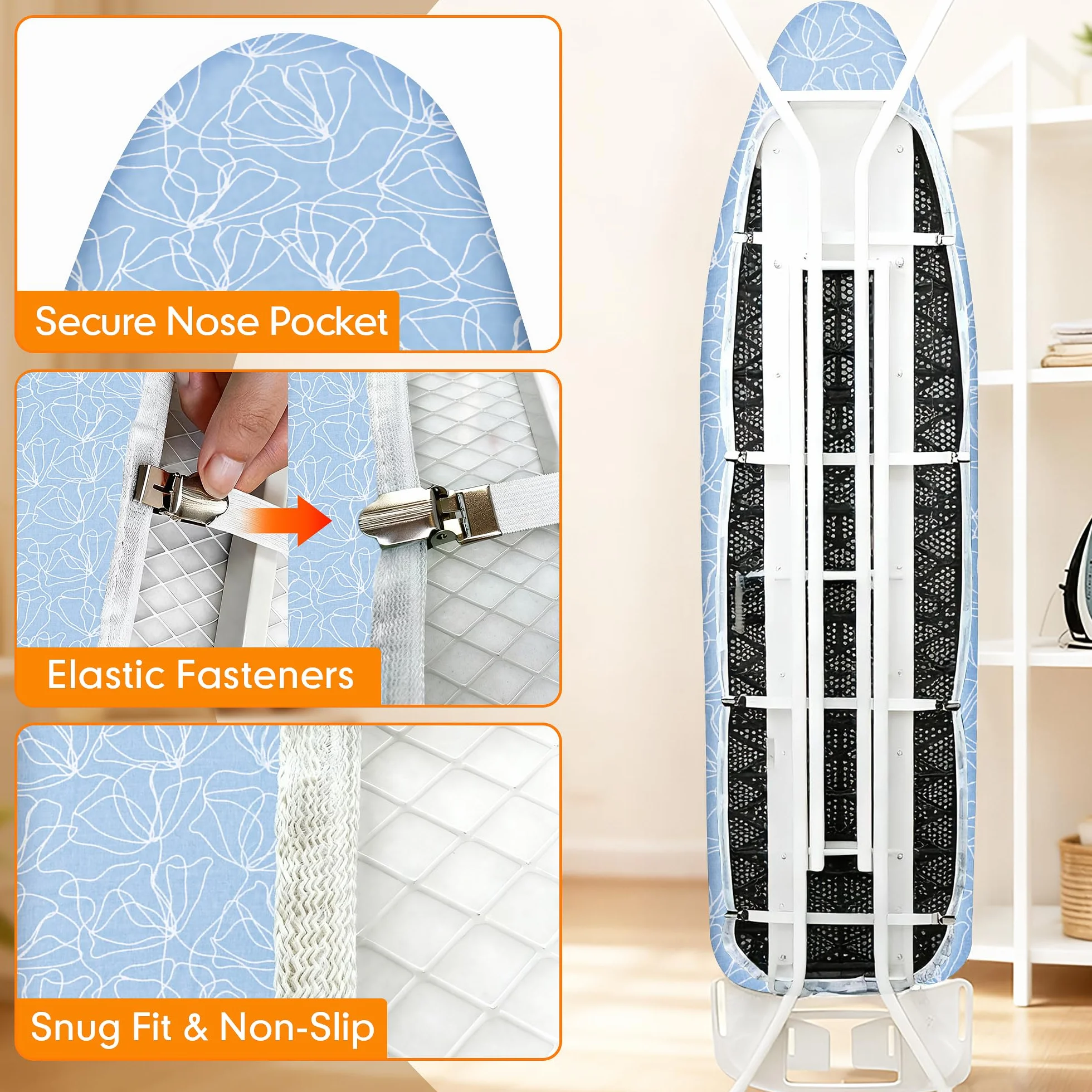 Dalykate Funda para tabla de planchar de 15 x 54 pulgadas con borde elástico y resistente a las quemaduras y a las manchas, acolchado grueso, 4 cierres y paño protector de malla