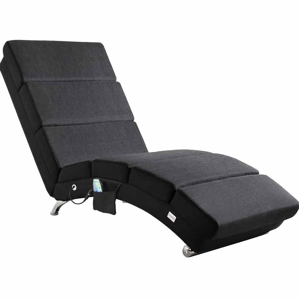CASARIA Diván Chaise Longue XXL Tumbona Masaje Relax Calentamiento 186x89x55cm Ergonómica 180Kg Antracita Tela