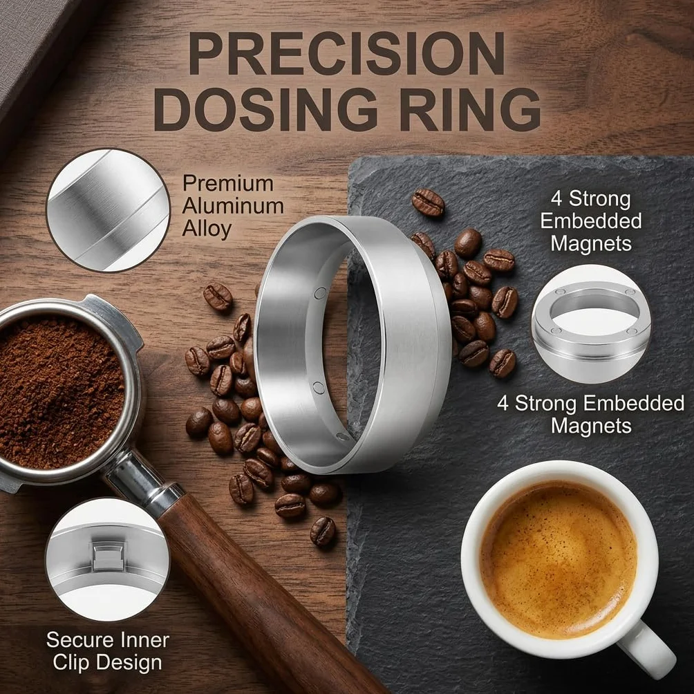 Embudo Dosificador de Café 58mm Magnético Aleación de Aluminio para Portafiltro Espresso Antisalpicaduras