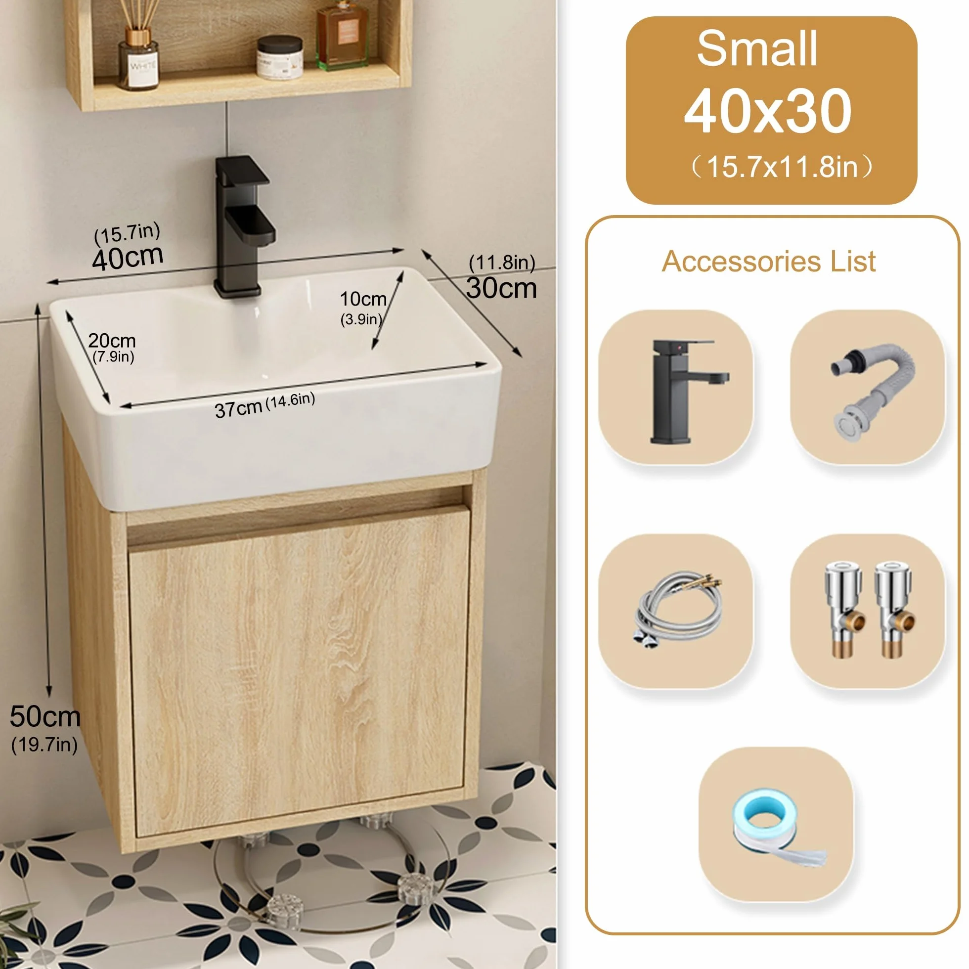 Mueble de Baño Suspendido con Lavabo Pequeño para Espacios Reducidos