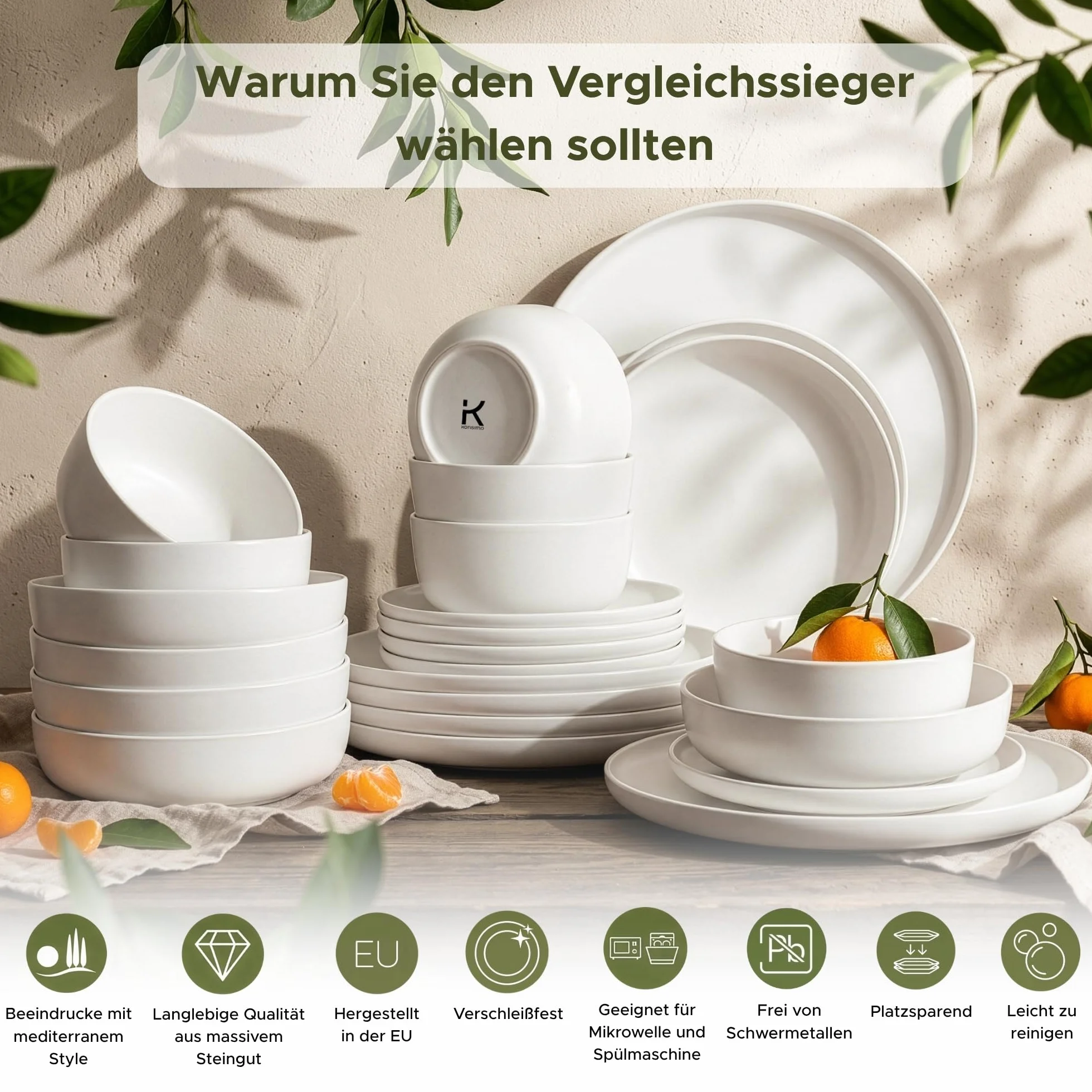 Konsimo Victo Vajilla Para 6 Personas - Vajilla de 18 Piezas - Vajillas Completas - Platos y Cuencos - Vajilla - Juego de Platos de Cerámica - Blanco 24 Piezas