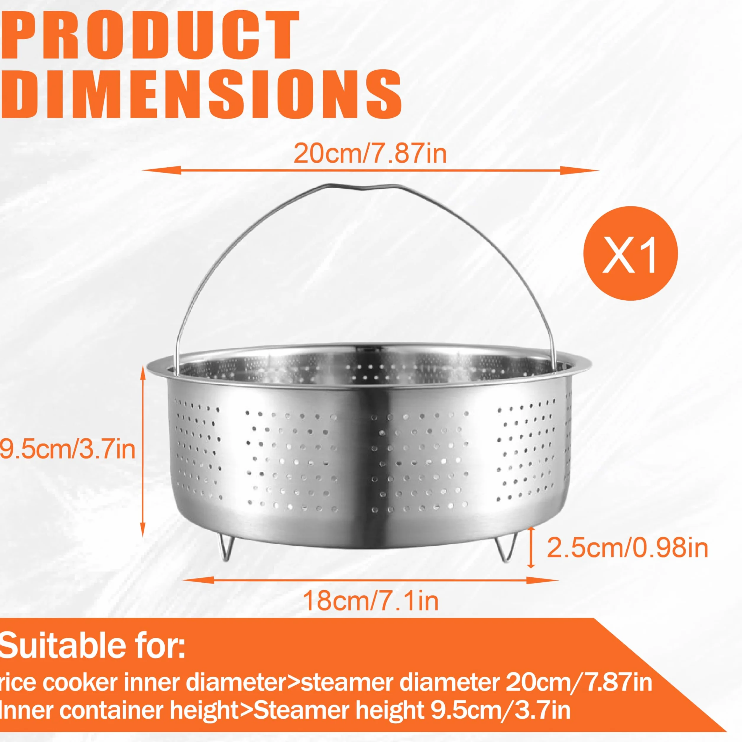 Vaporera de acero inoxidable 304, 20 cm, cesta de vapor para olla a presión