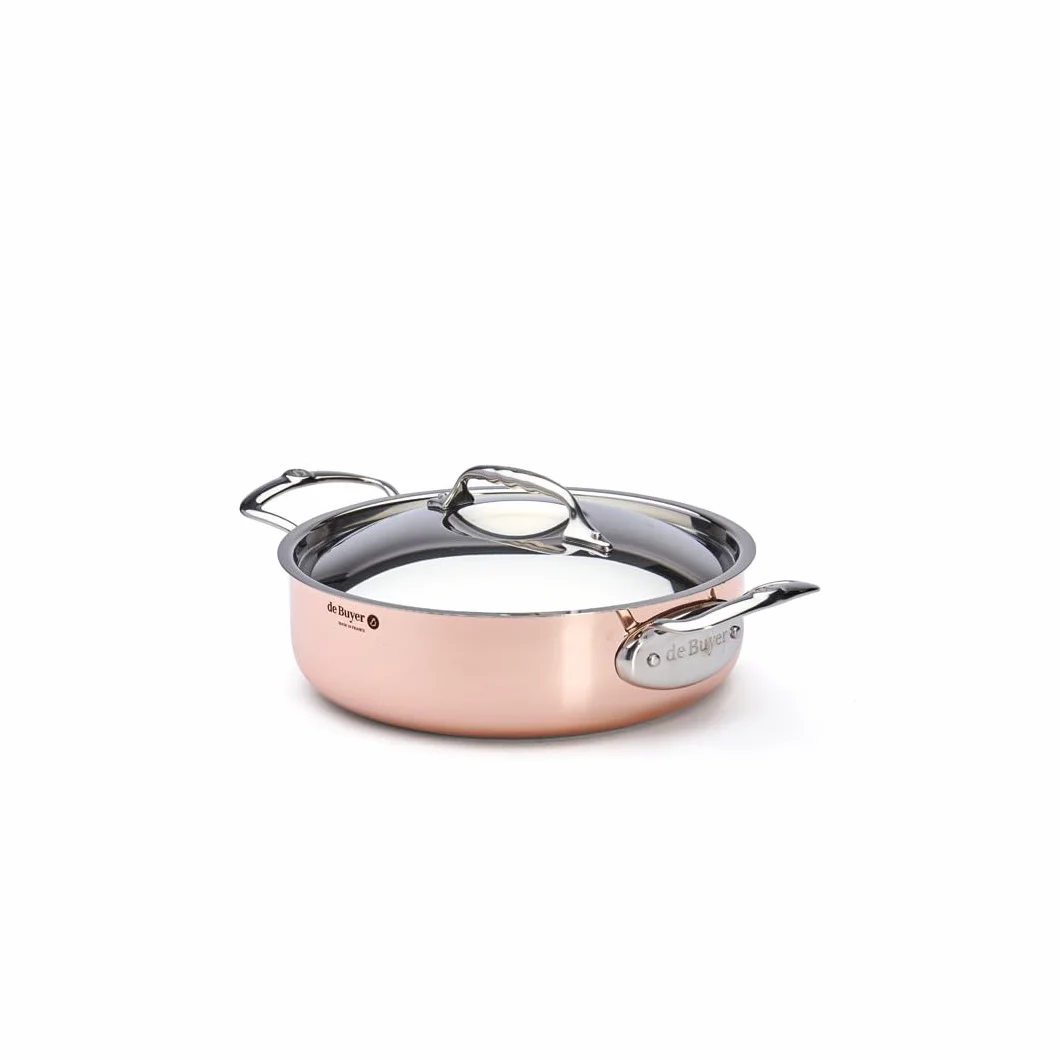 De Buyer, CACEROLA BAJA COBRE INOX INOCUIVRE CON MONTURAS INOX CON TAPADERA Ø 20 CM-35.5x22.5x7 cm-6441.20