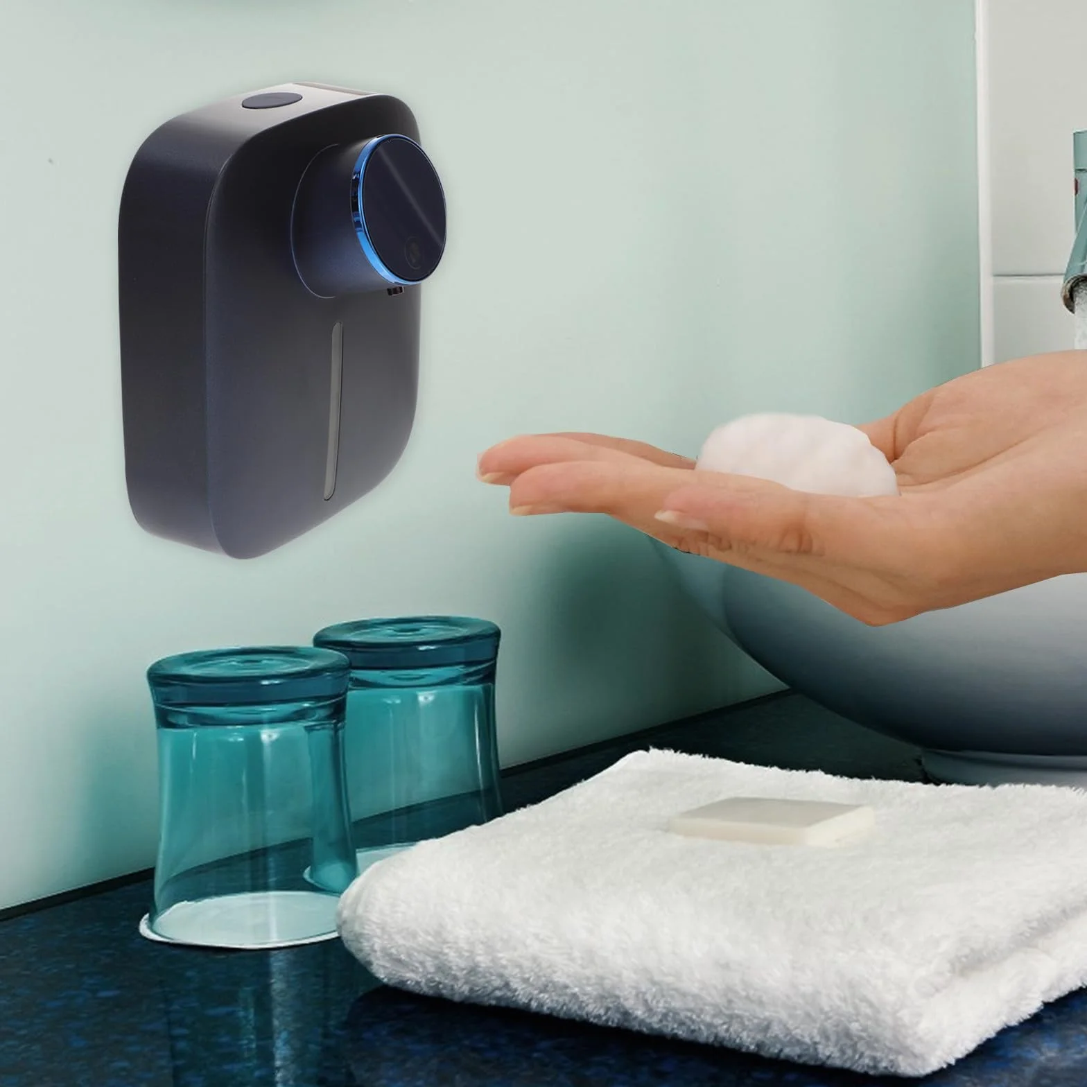DOITOOL Dispensador de Jabón Espumoso Recargable sin Contacto de Pared Sensor Automático y Batería de 1500mah para Baños y Aseos de Abs