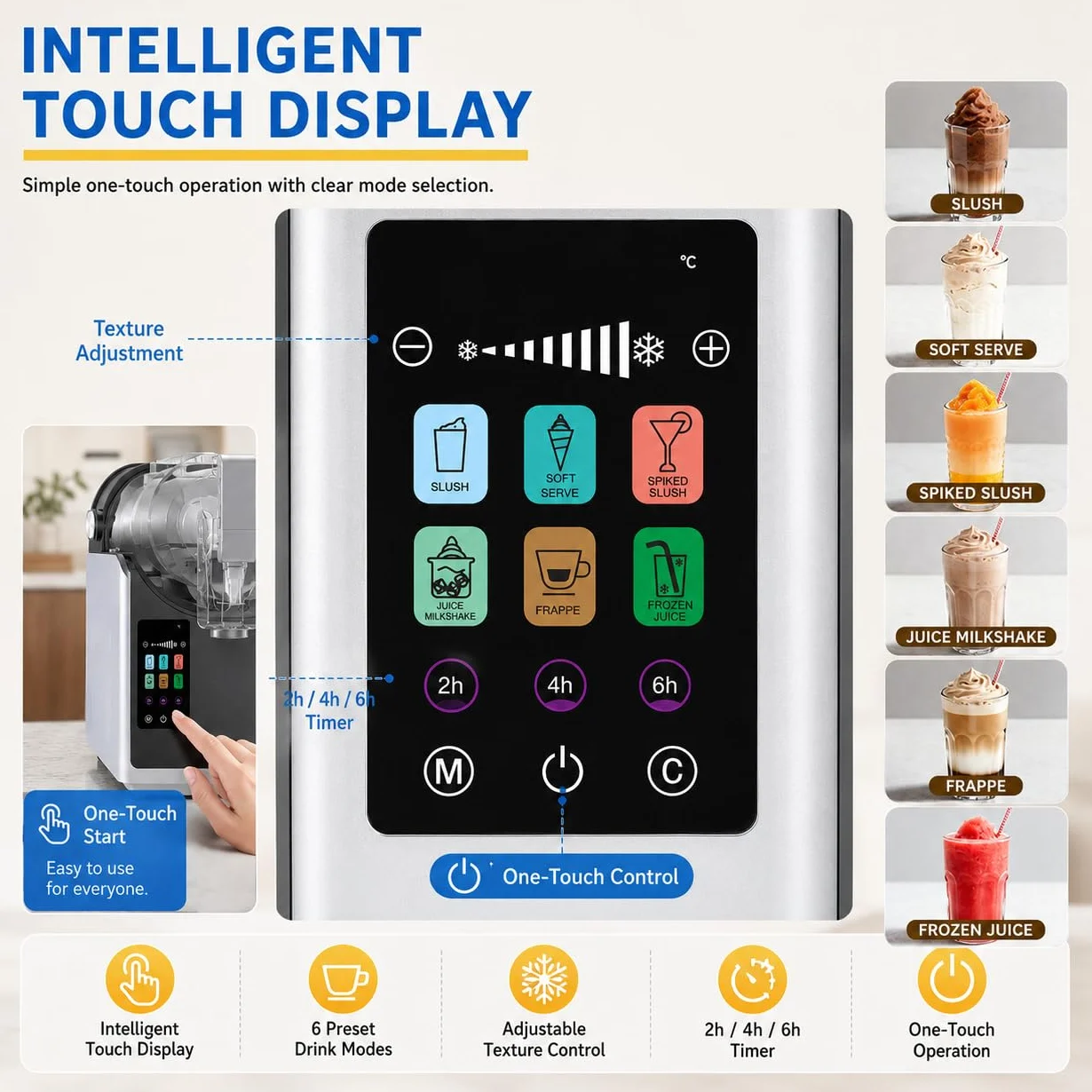 Creami Style Máquina De Granizados, 2L Bebidas Frías Para Hogar Y Café | 6 modos de bebidas, control táctil intuitivo, mantenimiento rápido, resultados café