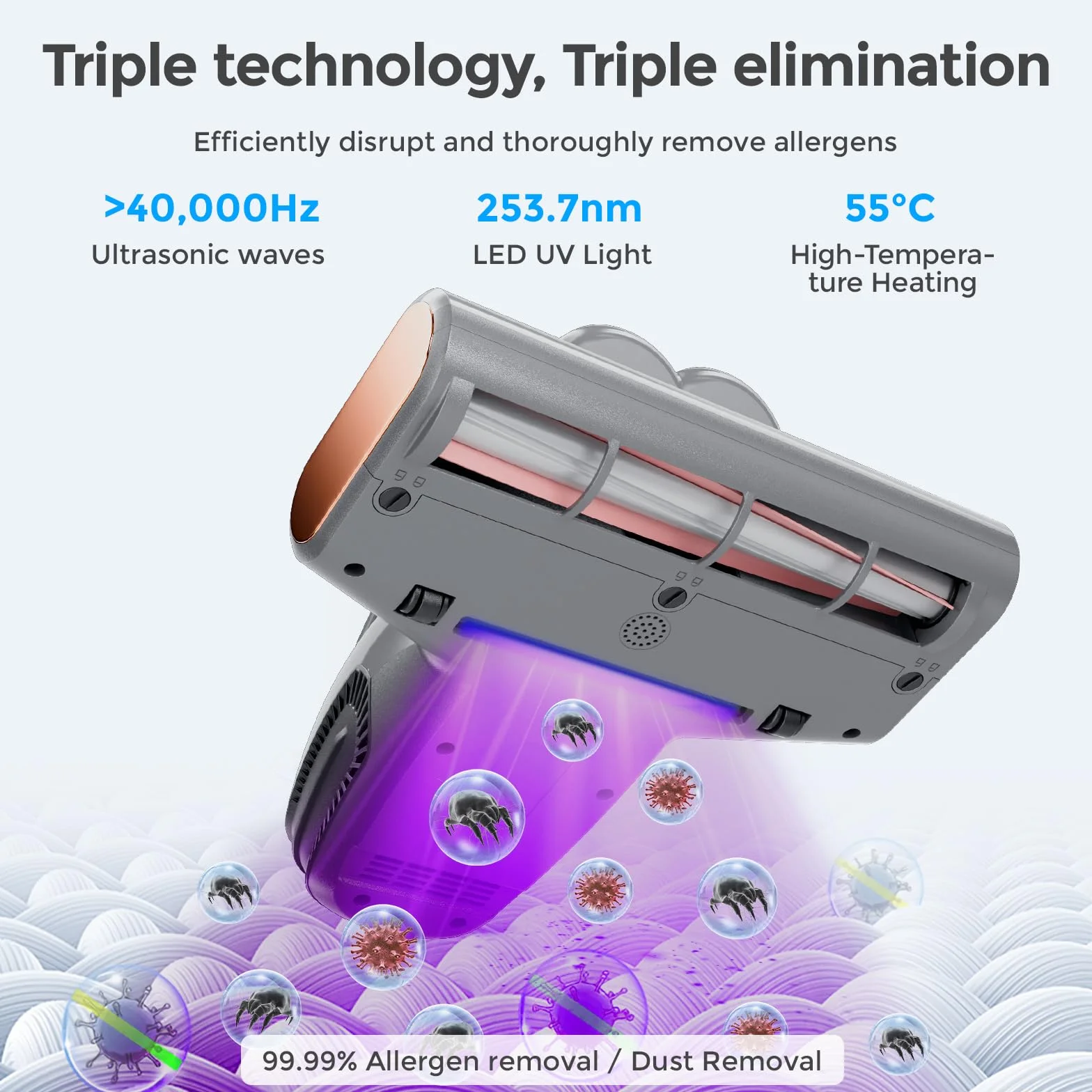 JIGOO S300 Pro Aspirador de Ácaros con Sensor de Ácaros y Pantalla Digital, 500W Aspiradora antiácaros con Luz UV, 13KPa de succión, para Alergias, Elimina alérgenos en colchones, Camas y sofás