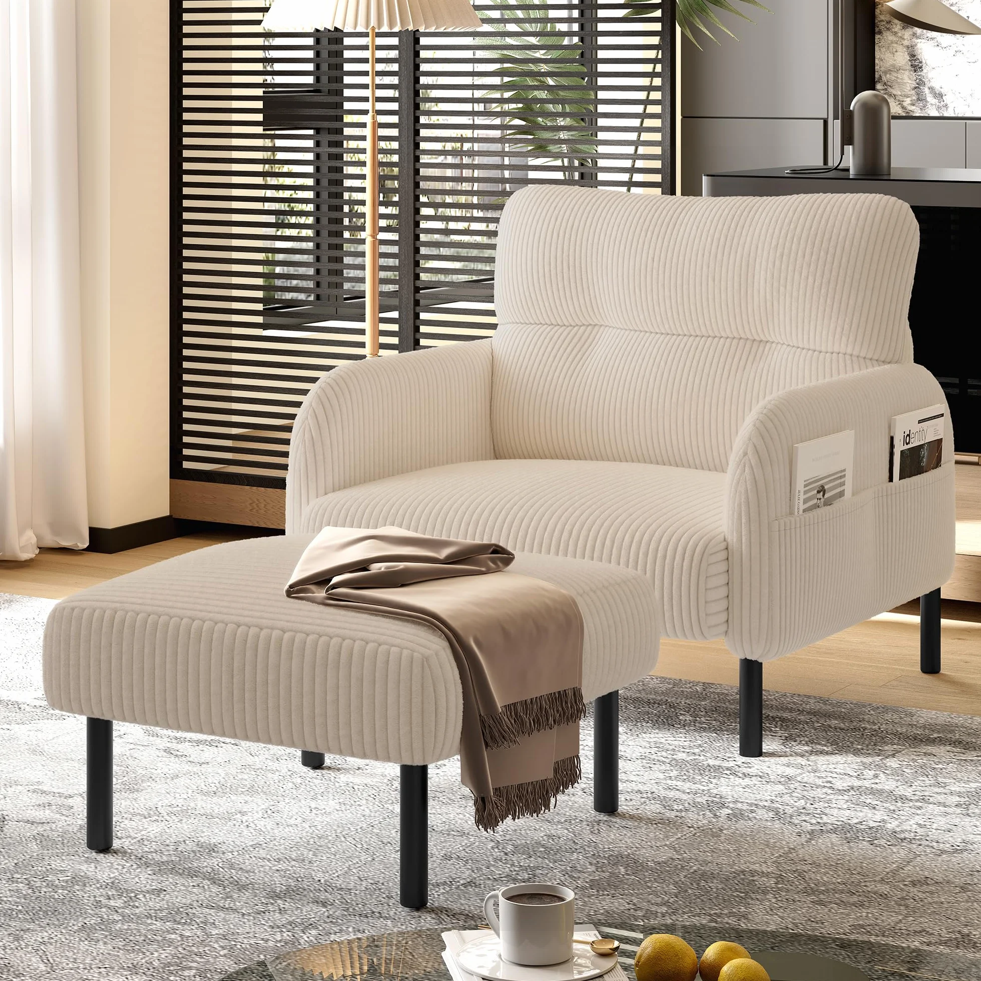 SACOOL Tela de terciopelo, cómoda profundidad del asiento, reposabrazos con bolsillos laterales en ambos lados, estructura sólida, adecuado para diferentes escenas, salón, dormitorio y estudio