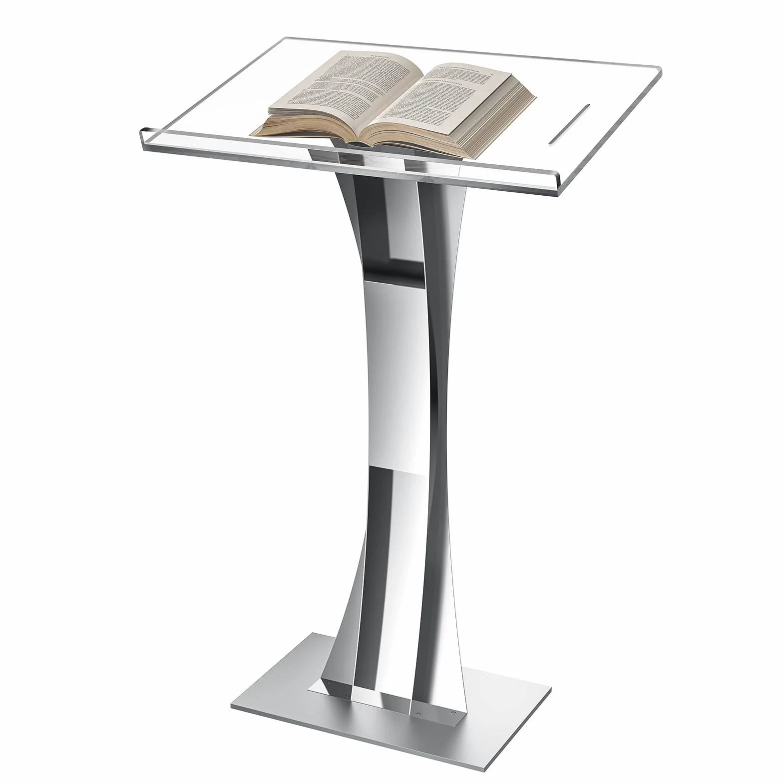 Soporte de podio acrílico transparente, púlpito de 109 cm para iglesias, atril moderno para aula, conferencia, boda y más (plateado)
