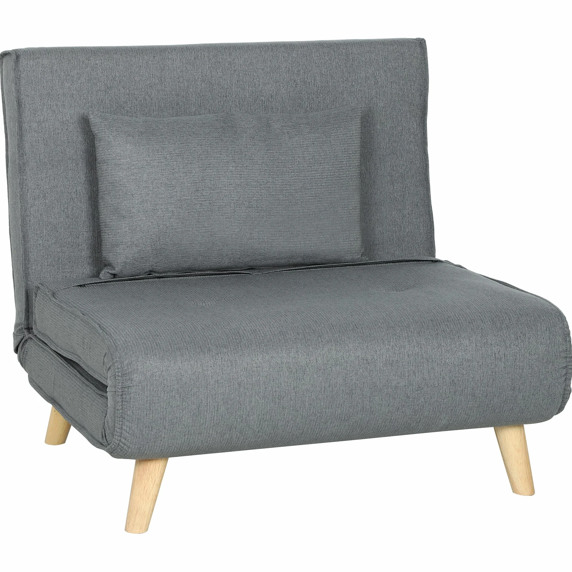 HOMCOM Sofá Cama de 1 Plaza 3 en 1, Sillón Cama Plegable Tapizado en Lino Sintético, con Respaldo Ajustable en 6 Niveles, Almohada, Asiento Ancho, Patas de Madera, 90x78x79 cm, Gris