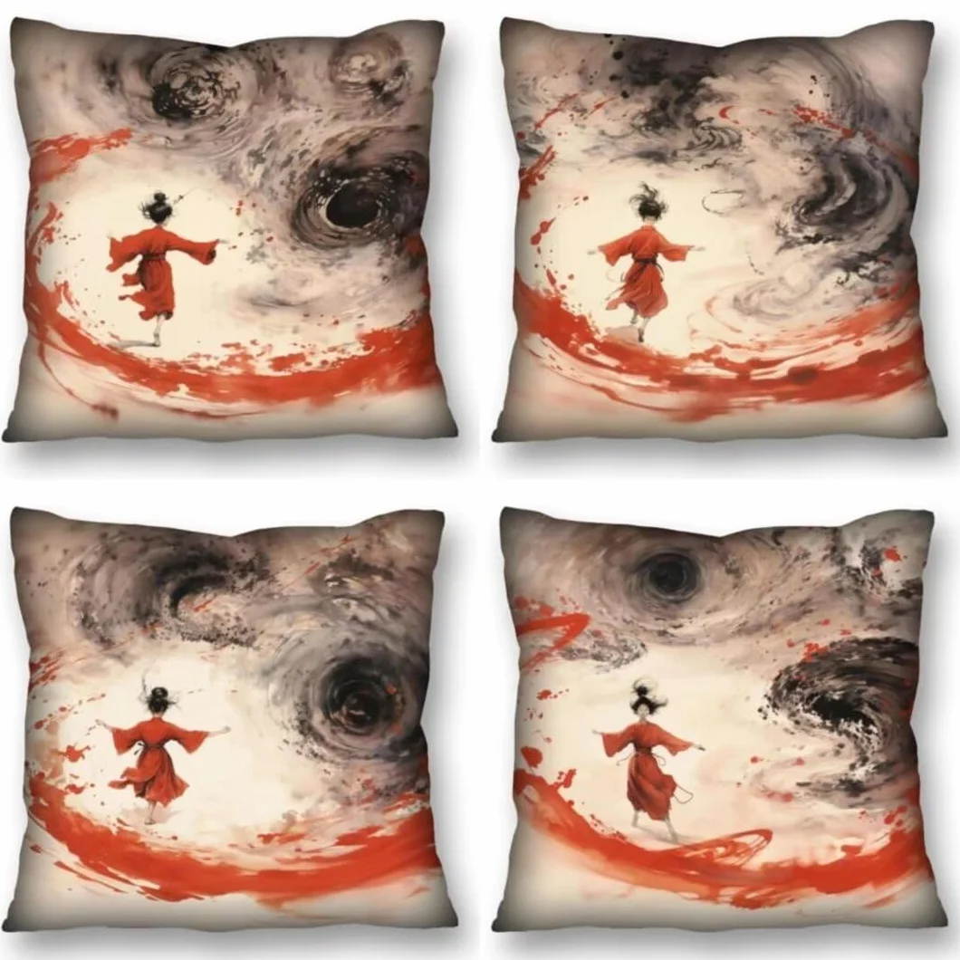 Juego de 4 Fundas de Cojines 70x70 cm Cojines pintura en tinta juvenil Funda Cojin Cuadrados de Lino Fundas Cojines Sofá Cojines Decorativos para Salón Dormitorio Coche Jardín Decoración del Hogar