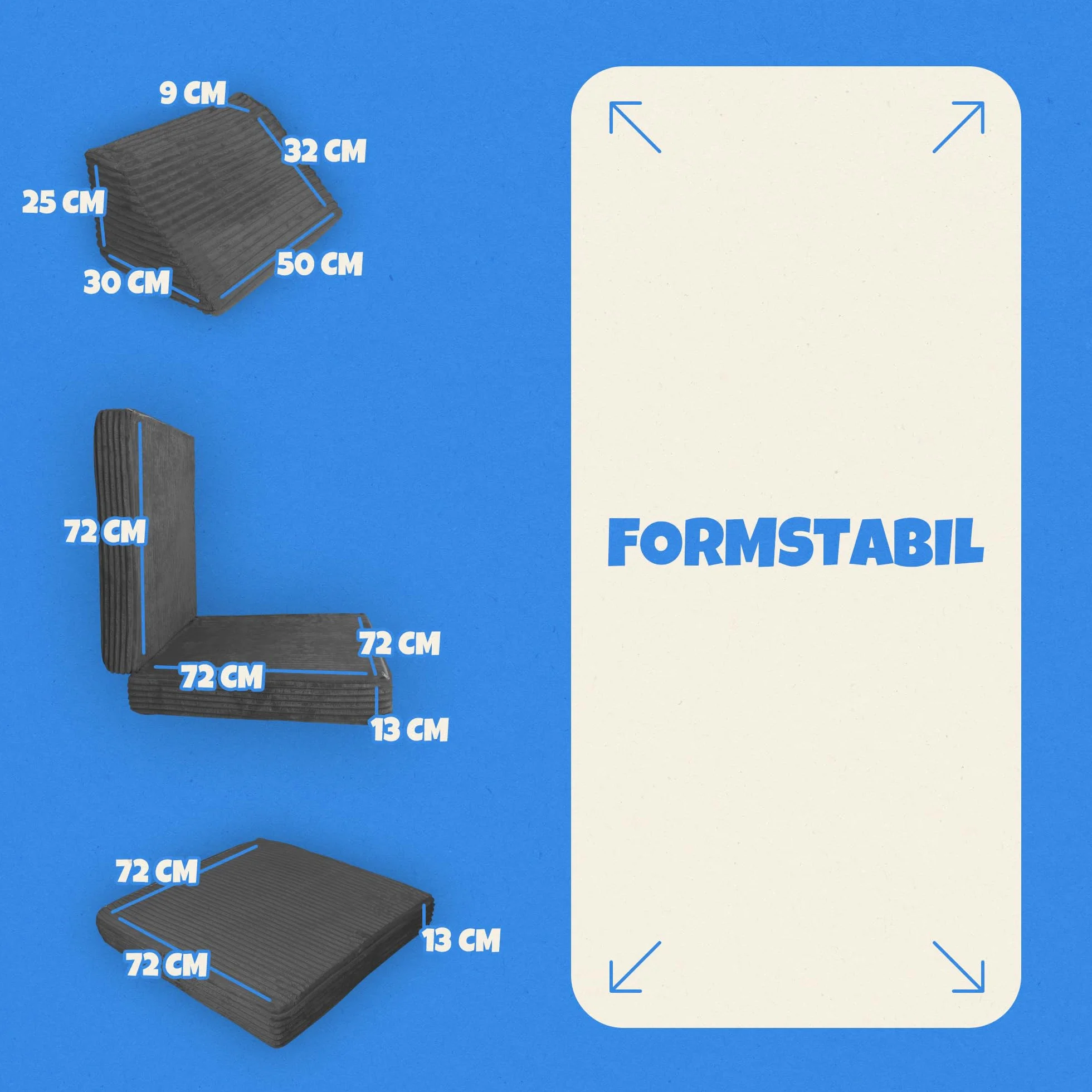 Bestlivings Sofá de juegos infantil de 11 piezas (antracita) de pana de franela, sofá de juegos modular para construir creativamente en la habitación de los niños, estable y ampliable