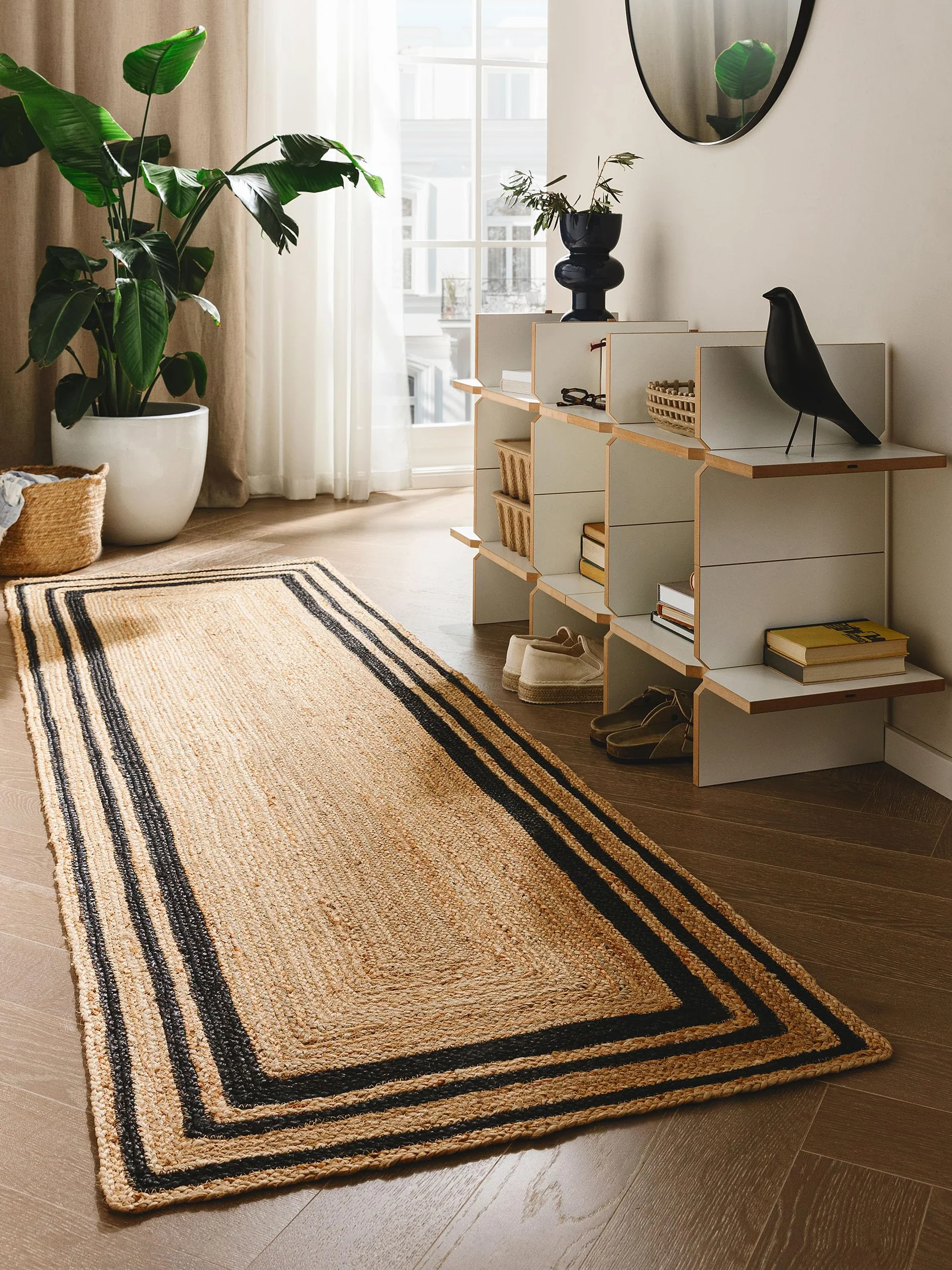 benuta Pure Alfombra Yute Jutta - Negro 80x250 cm - Tejido a Mano para Dormitorio, Sala de Estar y Salon - Diseño Boho - Apta para Suelos radiantes