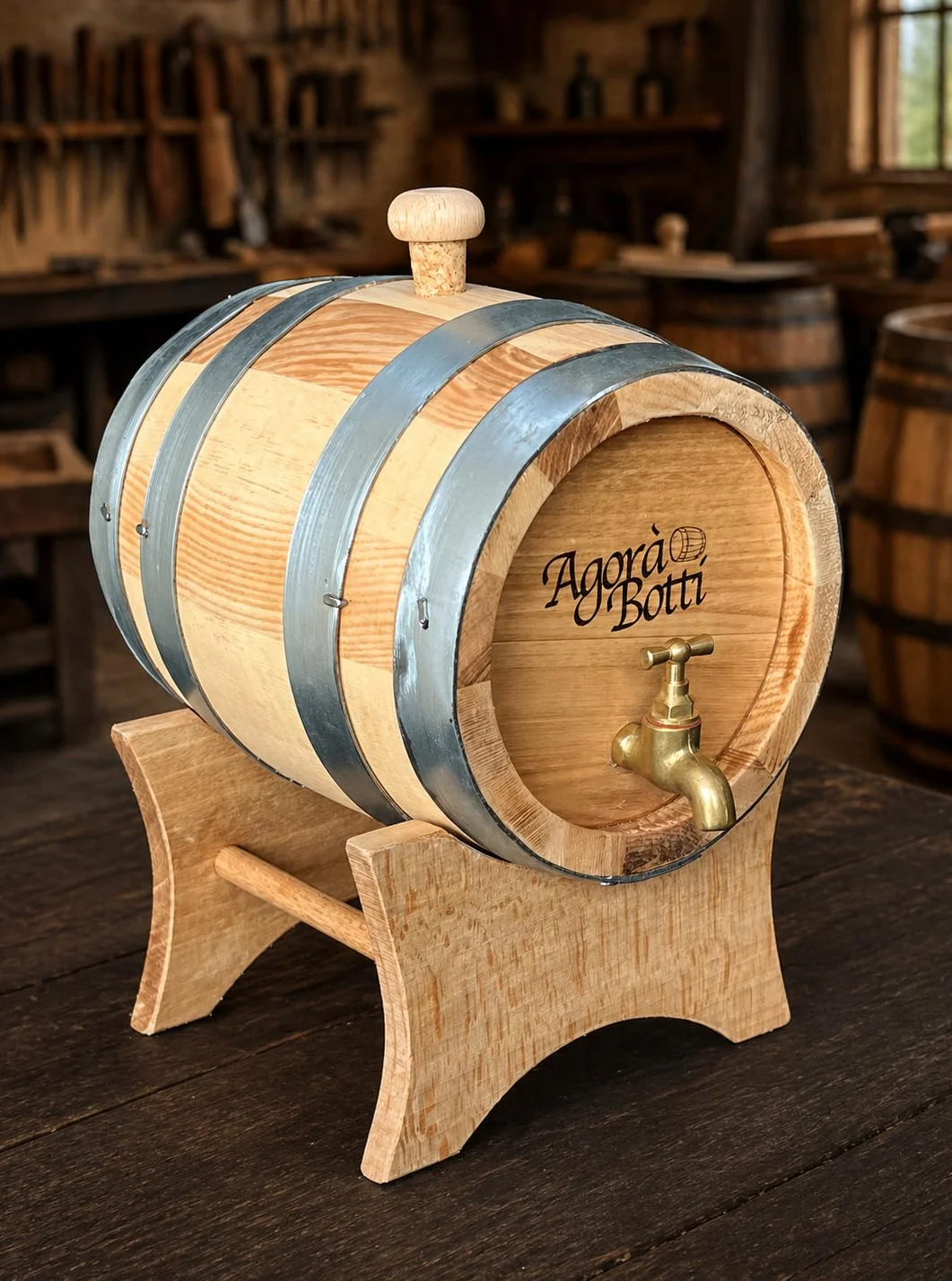 Barril de madera de castaño de 2 litros con grifo de latón
