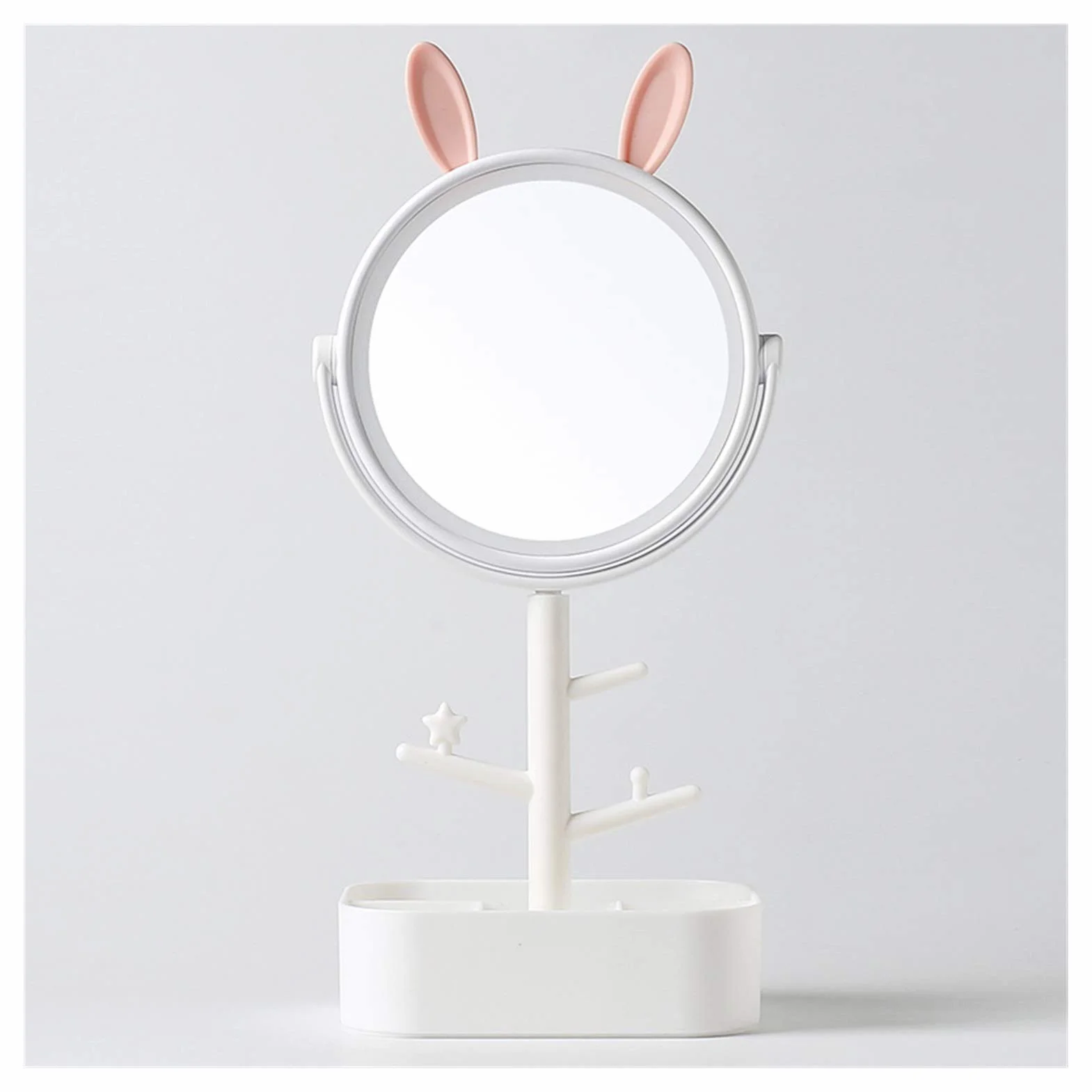 Espejo de maquillaje de escritorio, espejo giratorio con luz LED, espejo de aumento, espejo de maquillaje para mujer, luz de maquillaje con caja de almacenamiento, espejo de maquillaje