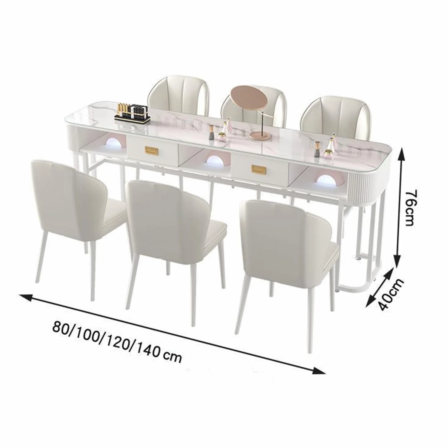 Estación de Manicura Moderna, Mesa de Manicura con Cajones Estación de Trabajo Profesional de Cristal con Estantes Abiertos para Salón de Manicura, Oficina(Style 2,100x40x76cm)