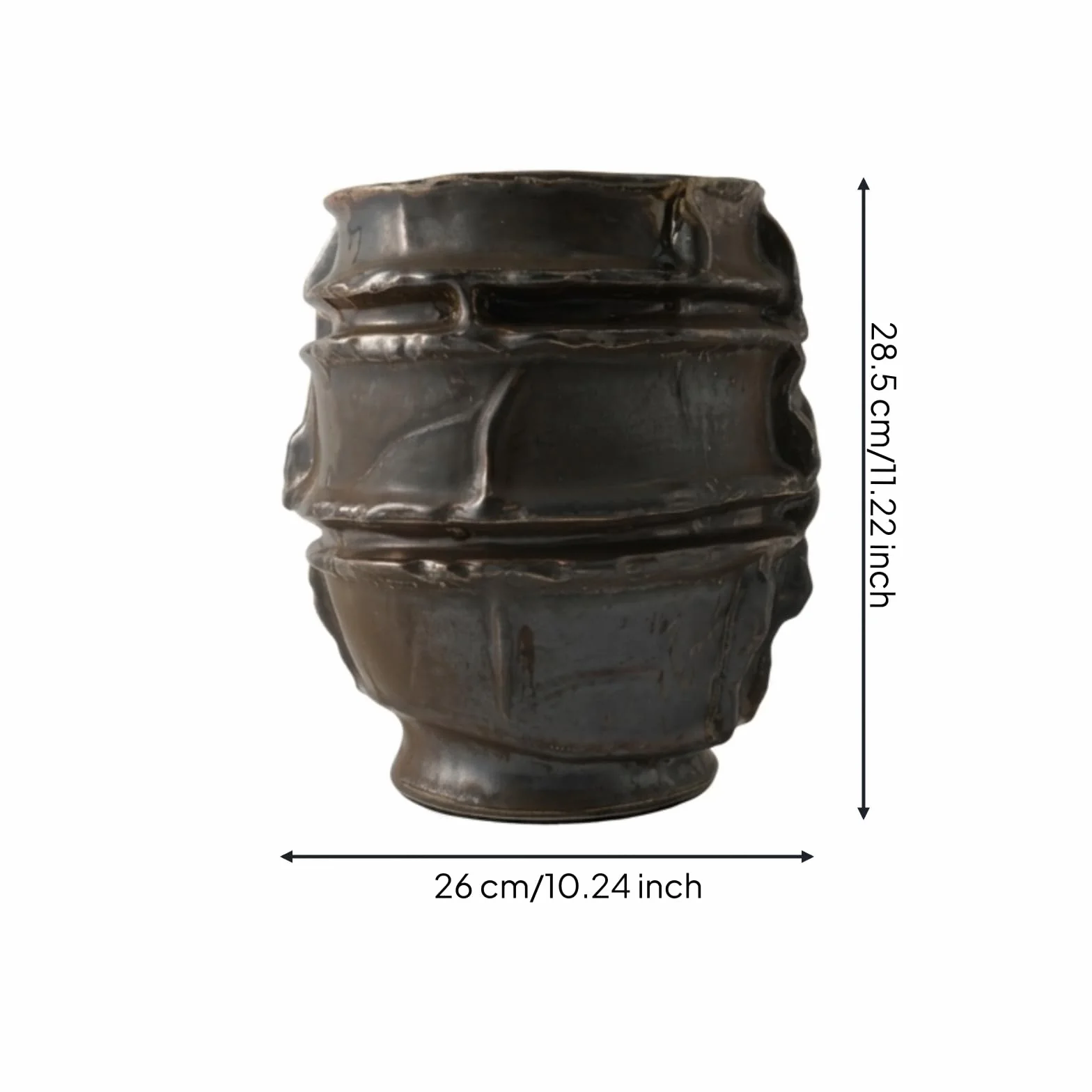 Gralara Jarrón Decorativo Cerámica con Textura Jarrón con Acabado Envejecido Delgado Florero Acabado Envejecido para Recibidor, Cobre Antiguo, Pequeño 26 26 H28.5cm