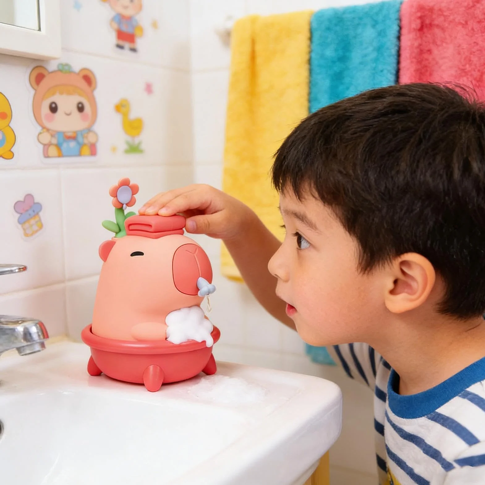 Dispensador Automático De Jabón para Manos Capibara con 3 Niveles de Espuma | Dispensador De Jabón Para Baño Sin Contacto para Cocina Baño Dormitorio Hogar Encimera Ducha Gel Champú