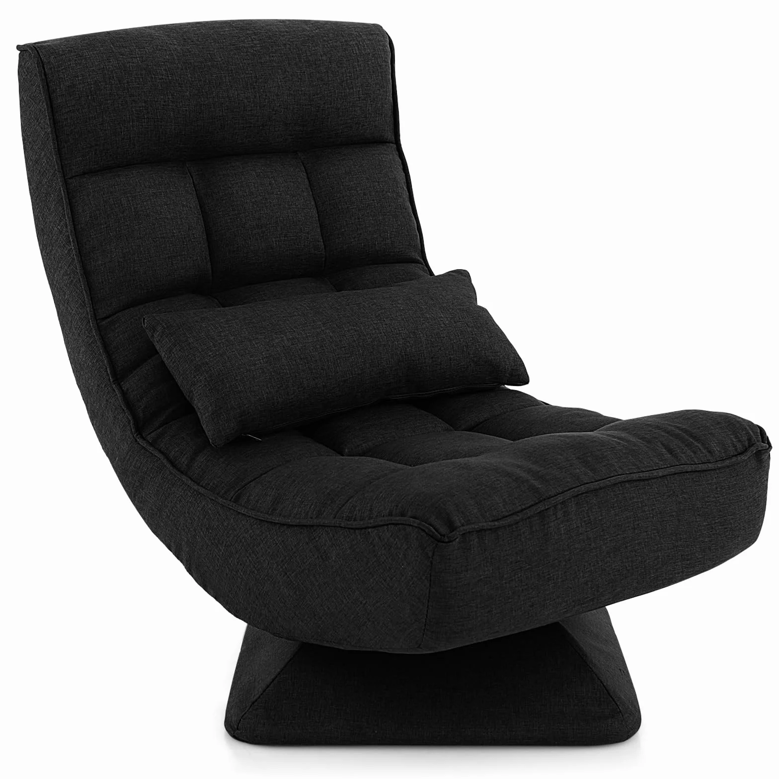 RELAX4LIFE Silla de Suelo Giratoria de 360° con Respaldo Ajustable de 4 Ángulos, Sofá Perezoso, Silla de Meditación Plegable con Cojín Lumbar para Oficina y Hogar (Negro)