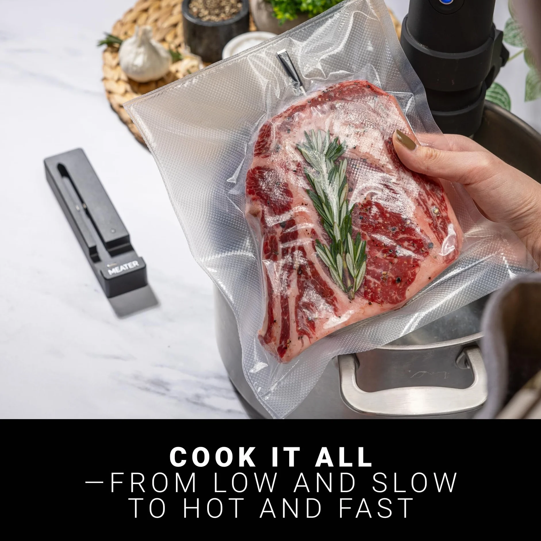 MEATER SE [NUEVO] - Termómetro para Carne Inteligente Inalámbrico con Bluetooth | Mide la Temperatura Interna y Ambiental | Horno, Parrilla, Cocina, Ahumador, Asador Equipado con Cargador Negro