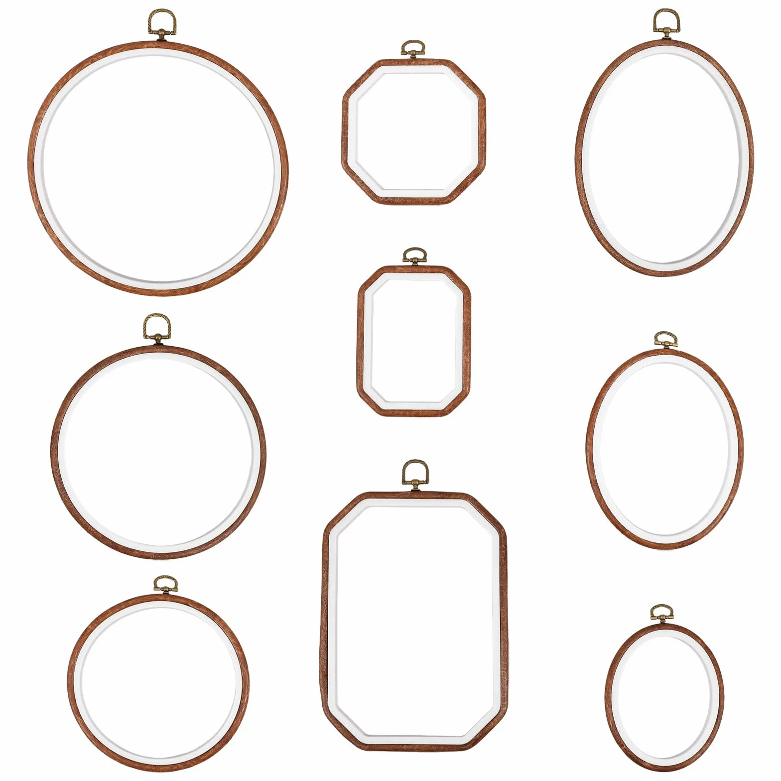 Kisangel 9 aros pequeños para bordar a punto de cruz, marcos de bordado con imitación de vetas de madera y aro para colgar - de costura redondo para manualidades de costura