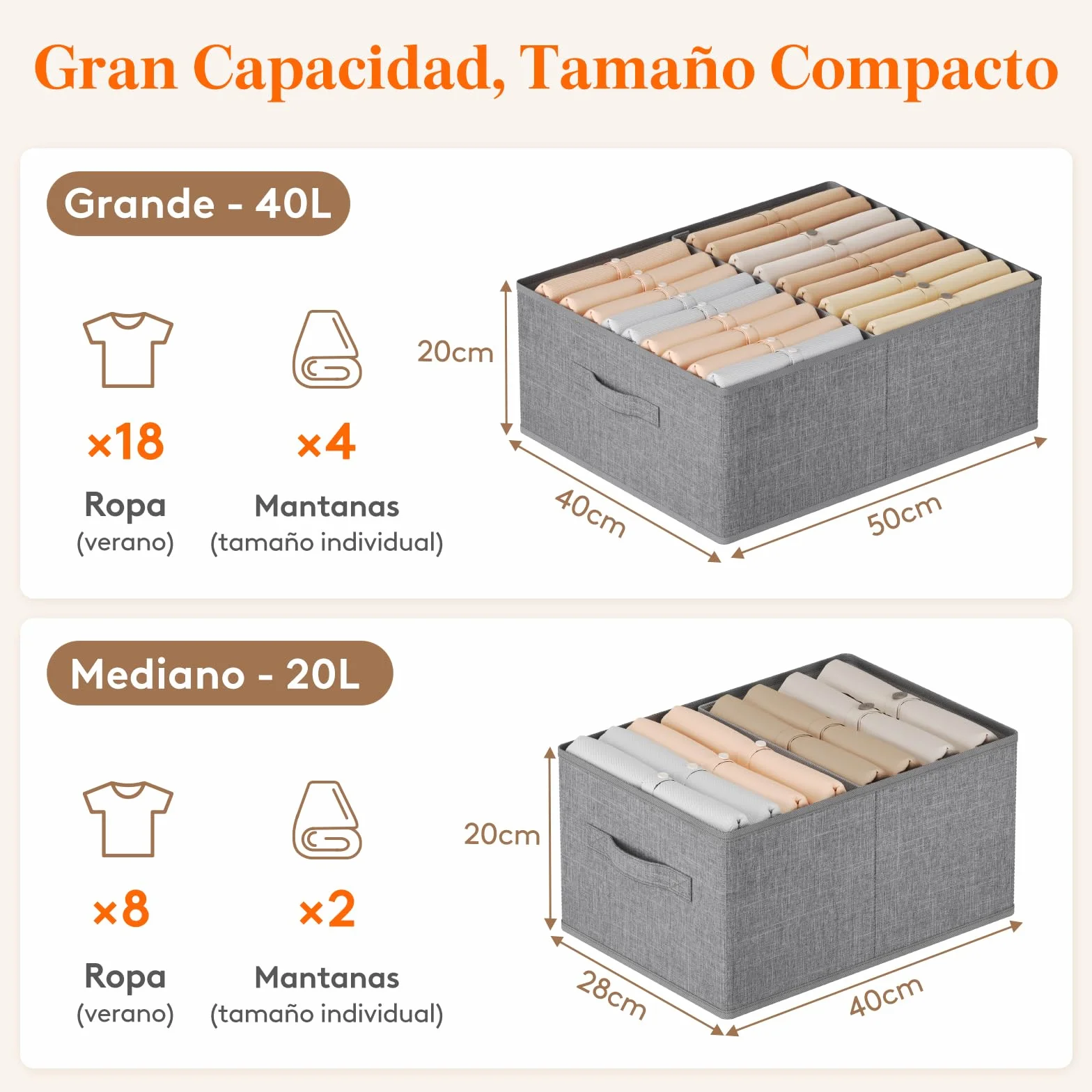 Lifewit Caja Almacenaje Plegables con Tabique, Cajas Organizadoras con Asas para Ropa Sábanas Juguetes, Cubos Almacenamiento Armarios de Dormitorio, 40L (50 x 40 x 20 cm), Juego de 6