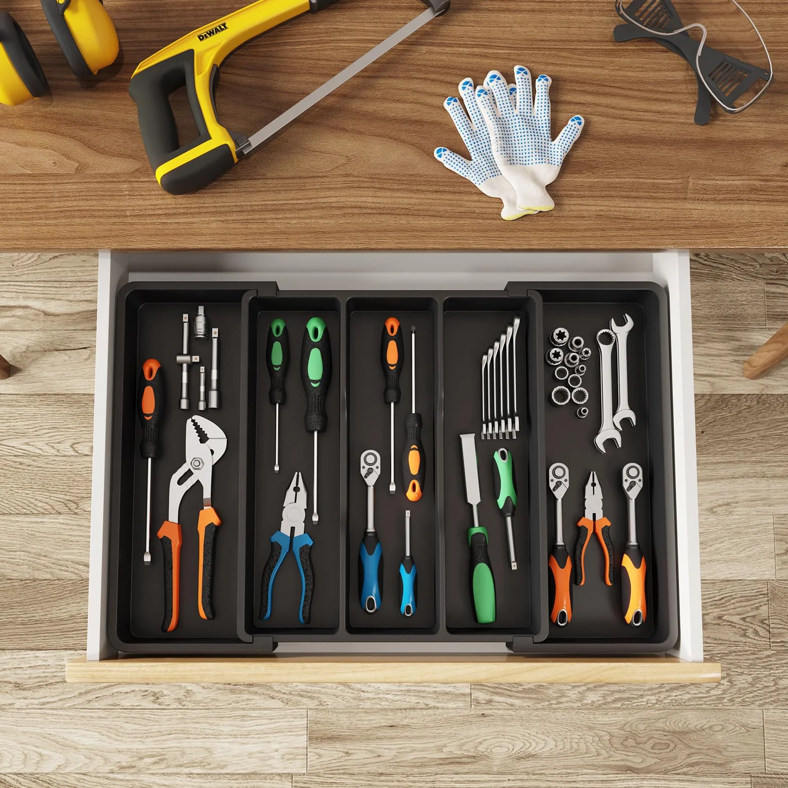 Lifewit Organizador de Cajones Expandible para Cocina, Ajustable 38-57 cm, Negro