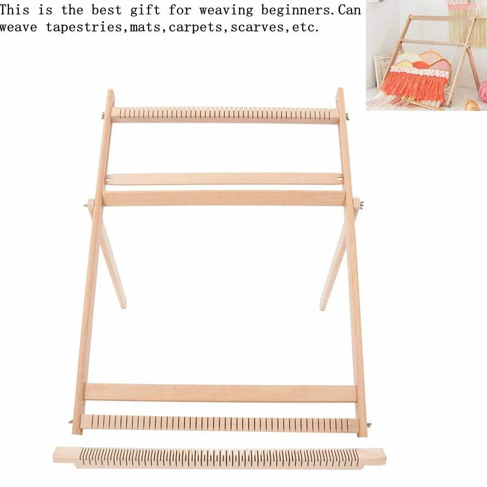 Telares con soporte, Kit de telar multiartesanía Marco de tejido ajustable Bufanda de madera maciza DIY Loom máquina de coser, para adultos