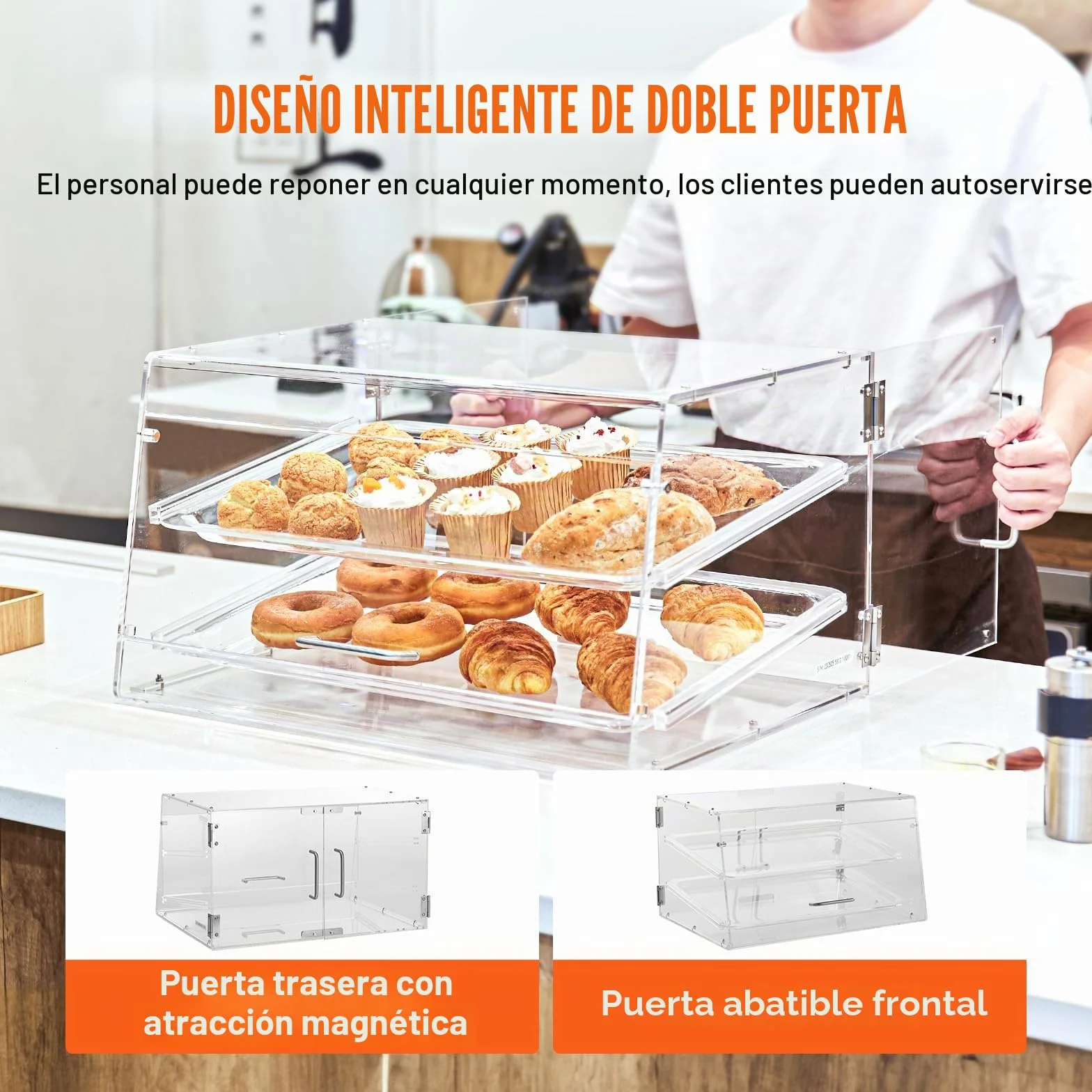 VEVOR Soporte de Exhibición de Pastelería de 2 Niveles Escaparate de Panadería de Acrílico Estante de Presentación de Pastelería Extraíble para Pan, Postre, Barra de Dulces, Cafetería, Restaurante
