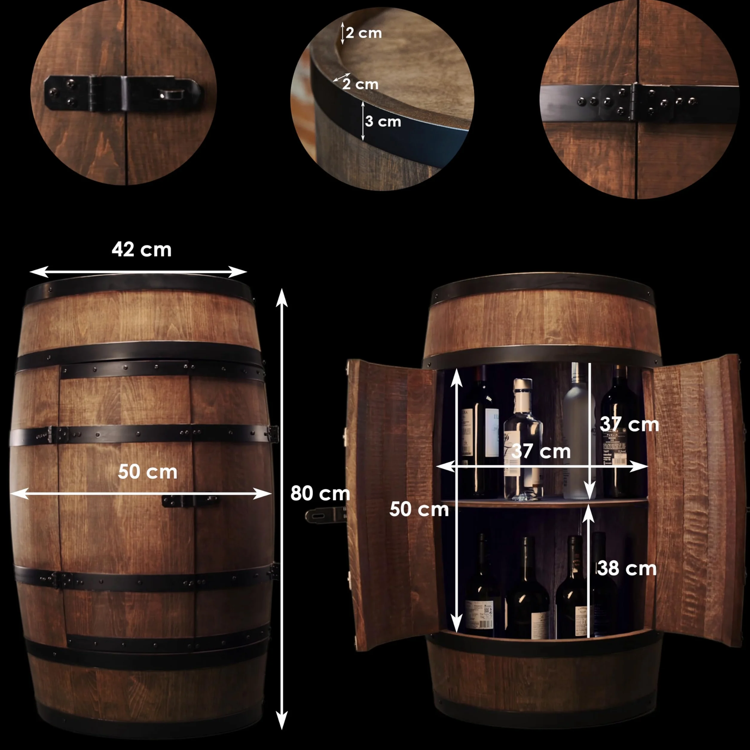 Creative Cooper Barril de Vino de Pie Con Puerta, Armario Para Alcohol, Estantería de Madera, Mueble Para Vino, 80 cm de Alto (Wengué)