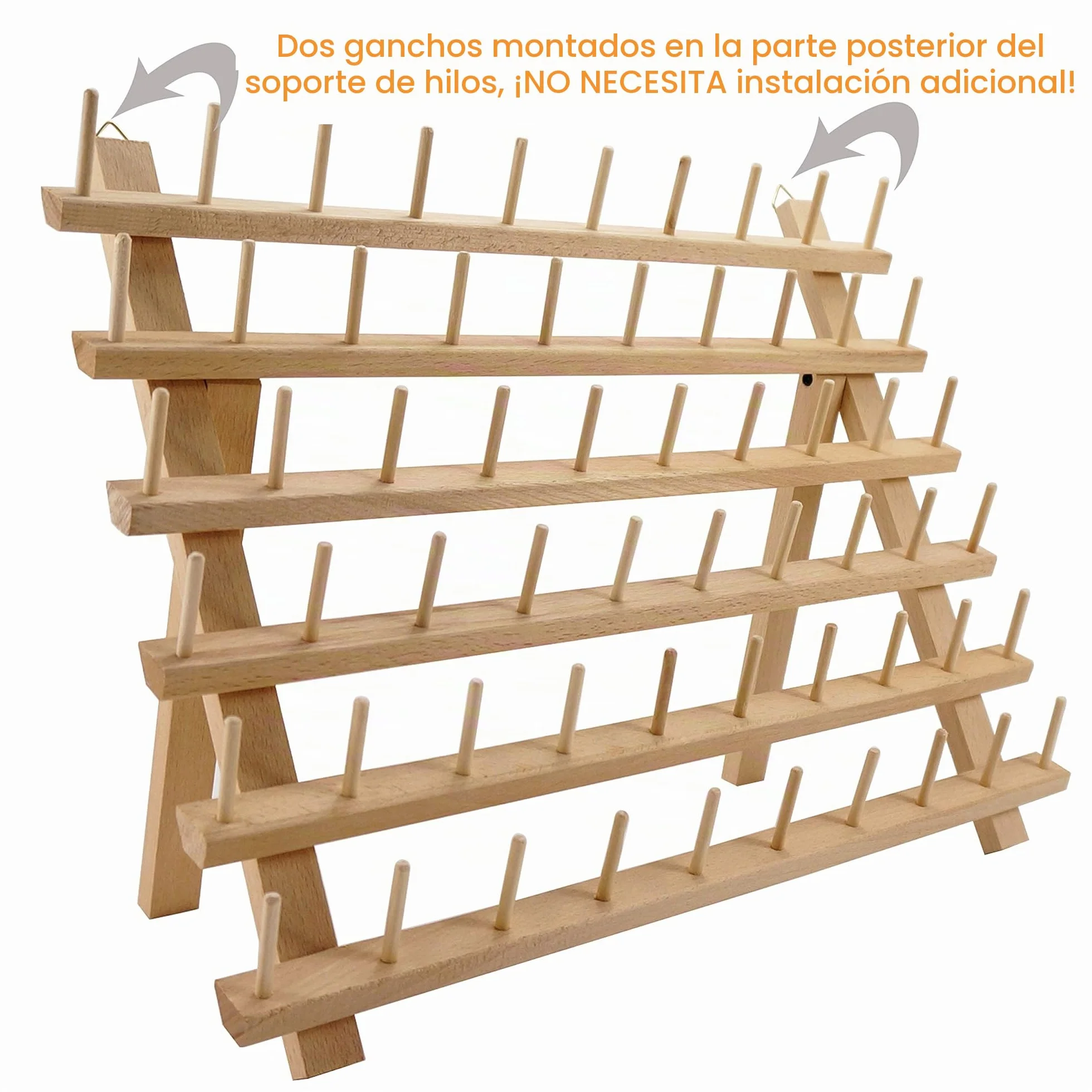 New brothread 4x60 Carretes Organizador de hilo de madera/estante de hilo con ganchos para colgar para bordar, acolchar y coser hilos