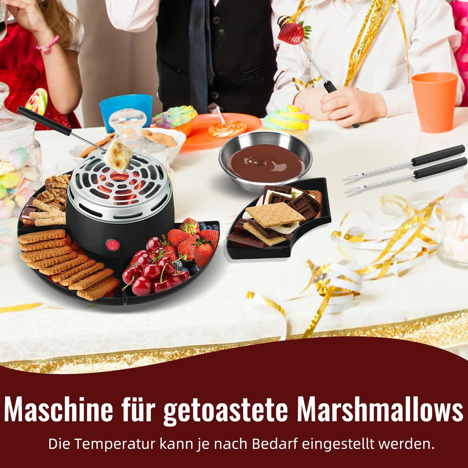 S'Mores Juego de fondue de chocolate 2 en 1 tostador eléctrico de malvavisco 280 W control de temperatura
