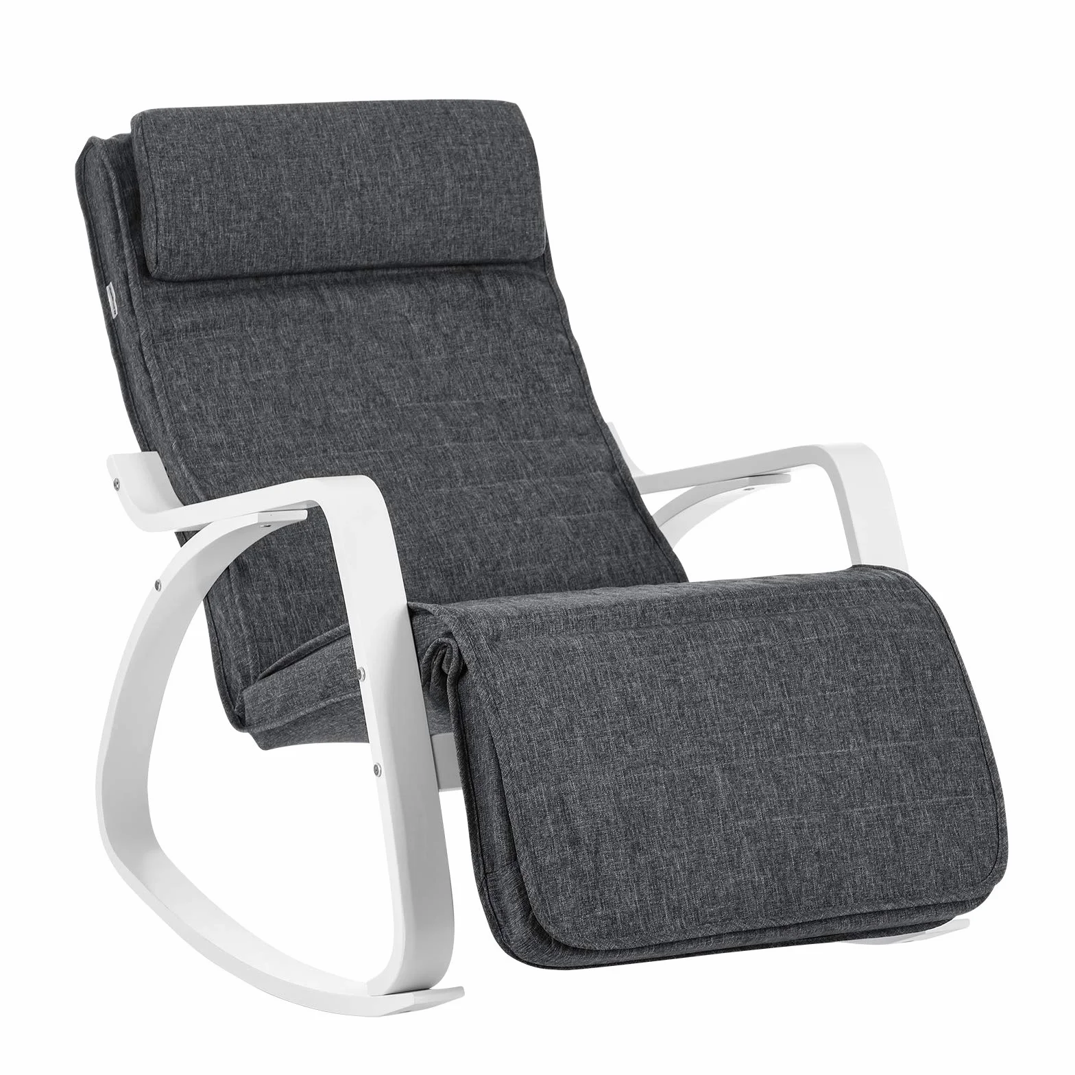SONGMICS Silla Mecedora, con Apoyabrazos de Madera de Abedul, Silla Mecedora con Reposapiés Ajustable en 5 Posiciones, Máx. Carga de 150 kg, Dormitorio, Salón, Gris Oscuro y Blanco LYY011G01