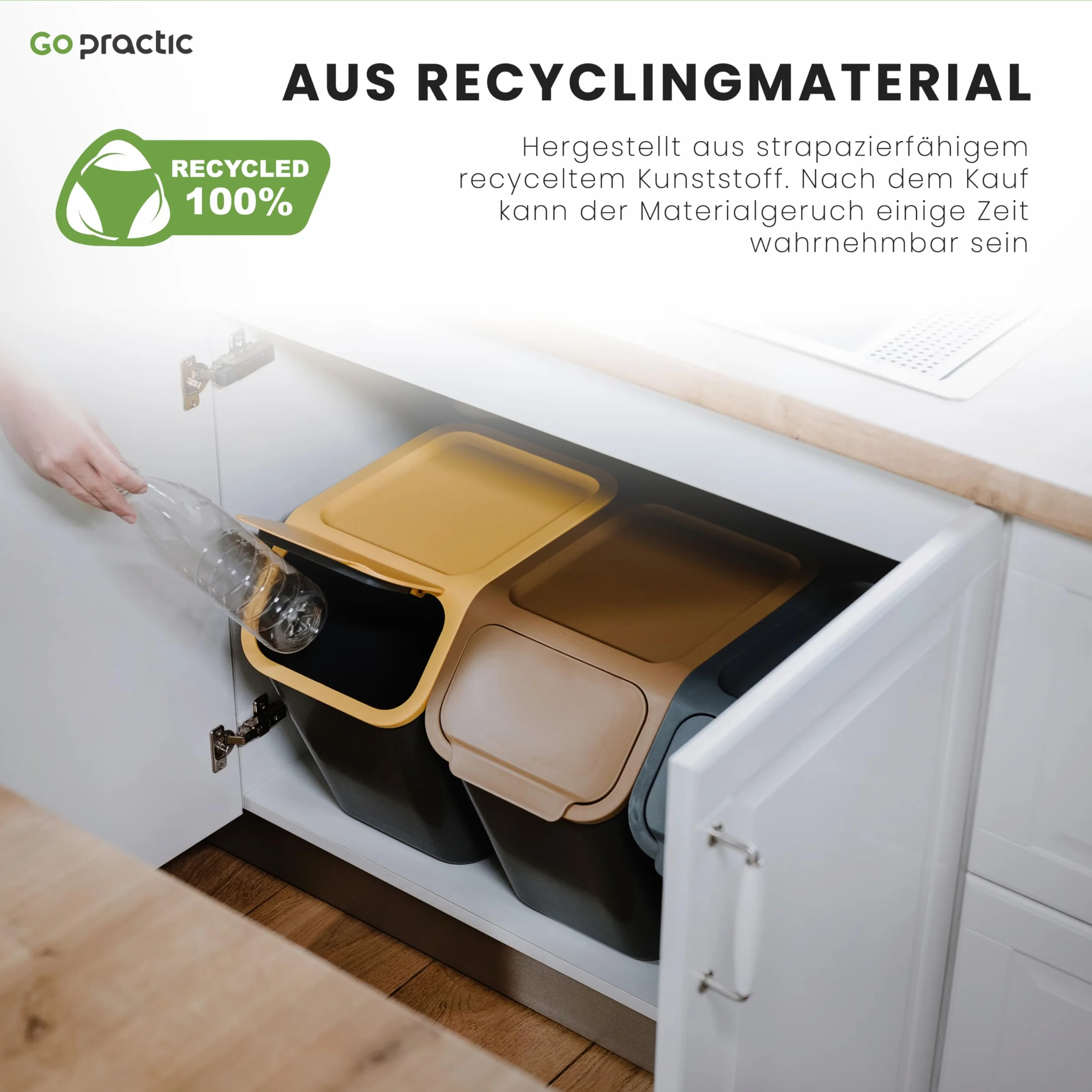 Juego de 4 Cubos de Basura para Cocina - Sistema de Separación Con 2 Cubos de 35 L y 2 de 25 L - Apilables Con Tapa y Función CLICK