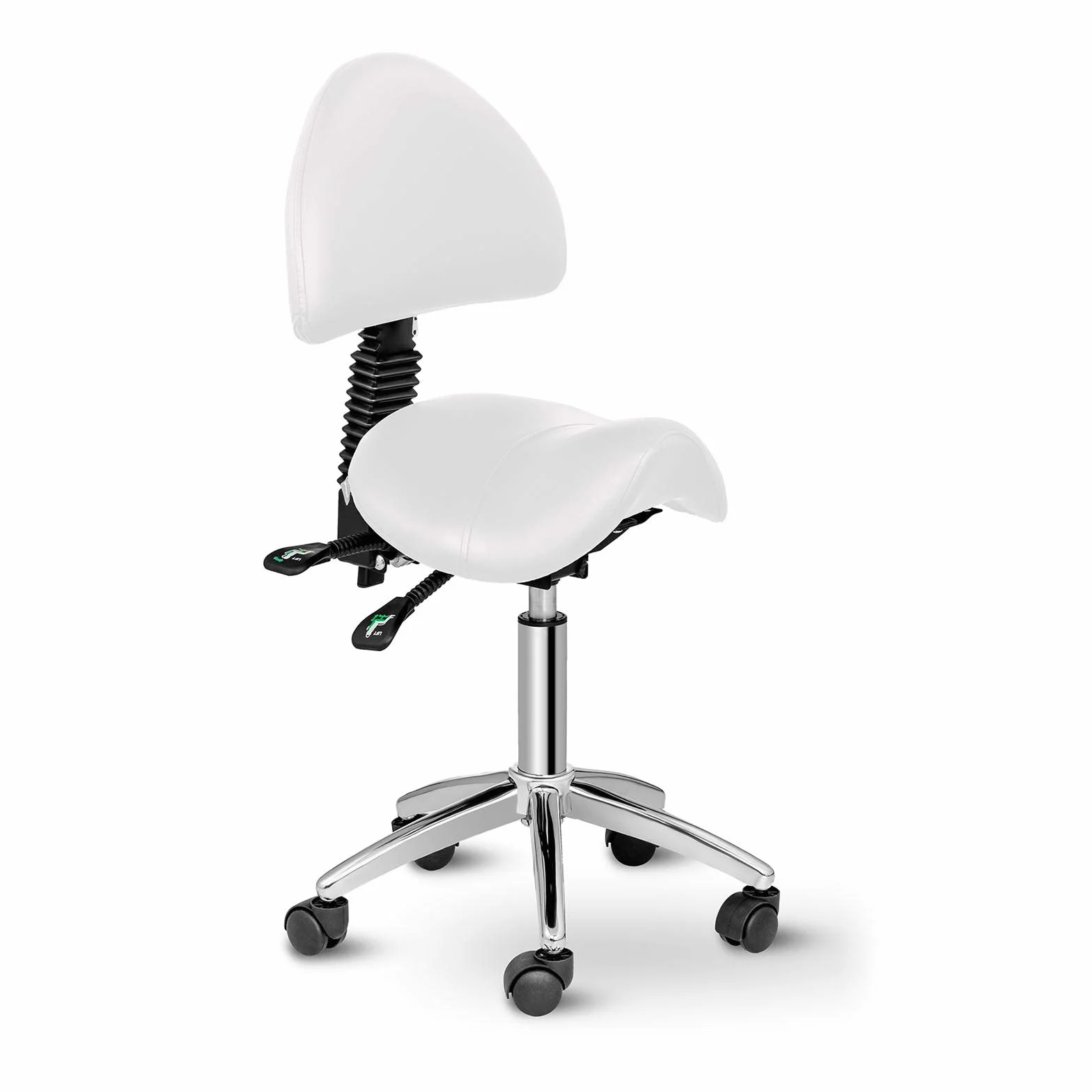 Physa Taburete con Ruedas para Estética Berlin White (Bastidor De Hierro Cromado, Tapicería De Piel Sintética PVC, Color Blanco)