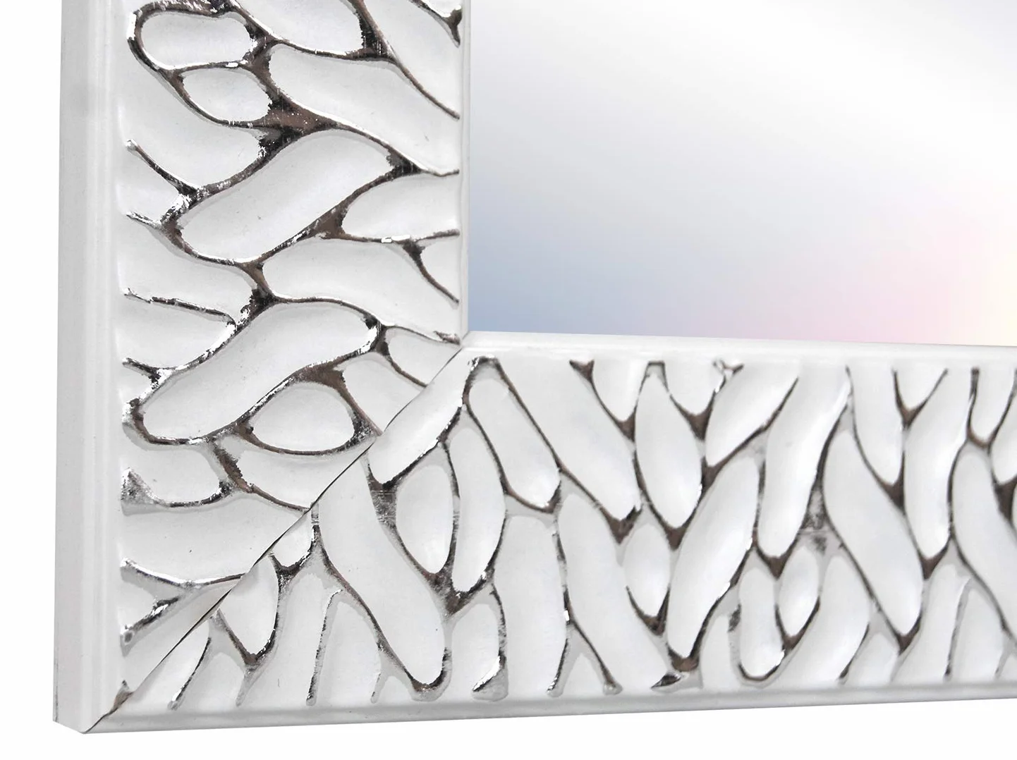 CHELY INTERMARKET MOD156 Espejo De Pared Cuerpo Entero Blanco Raya Plateado Estilo Decorativo 50x70cm Rectangular Marco Relieve Perfil Plano para Salón Dormitorio Oficina Fabricado En España