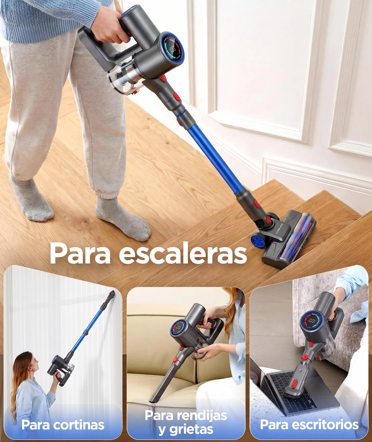VersLife Aspiradora sin Cable 40KPA 500W Z8 Escoba Inalámbrica con Pantalla LED 45 Min Autonomía
