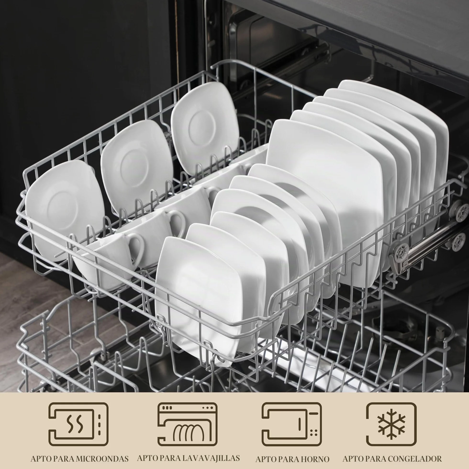 MALACASA JULIA Vajillas Completas 12 Personas, 60 Piezas Juego de Platos de Porcelana con 12 Platos Llanos, 12 Platos de Postre, 12 Platos Hondos, 12 Tazas de Café y 12 Platillo, Vajilla Blanca