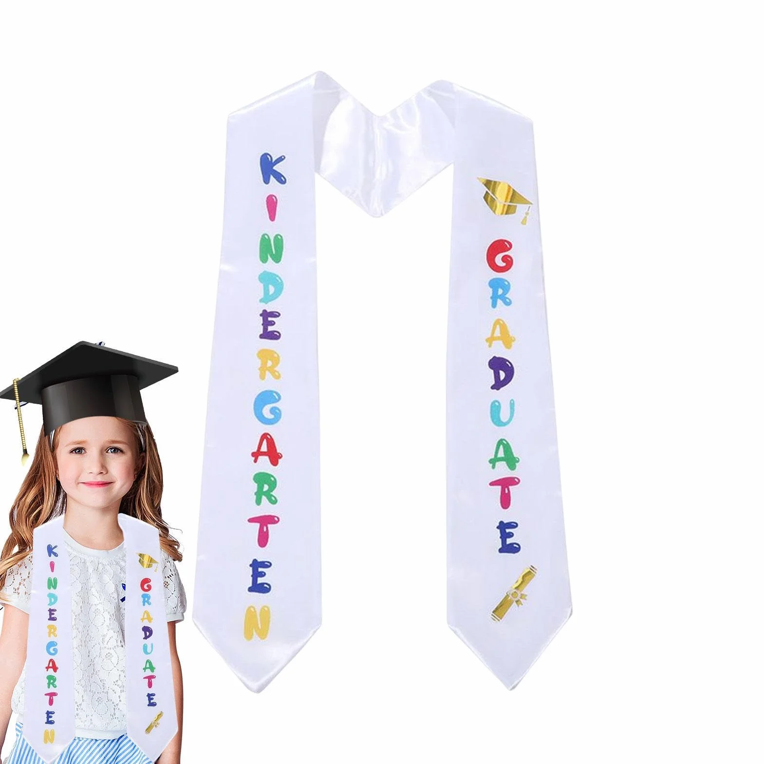 Estola de graduación 2023 de satén estampado para preescolar y jardín de infantes