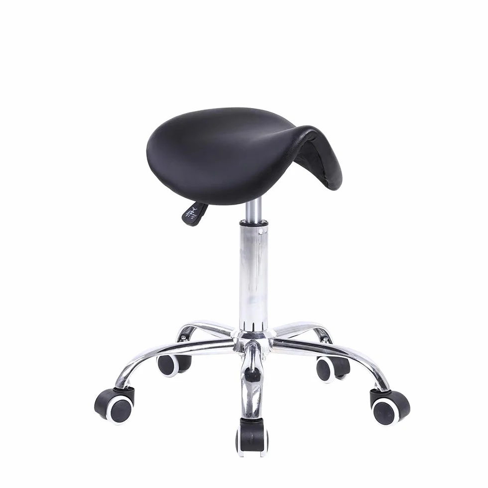 KKTONER Taburete Tipo Silla de Montar, Altura Ajustable 45-61cm, Giratorio 360° con Ruedas, Taburete de Oficina sin Respaldo para Estética, Peluquería y Hogar Negro