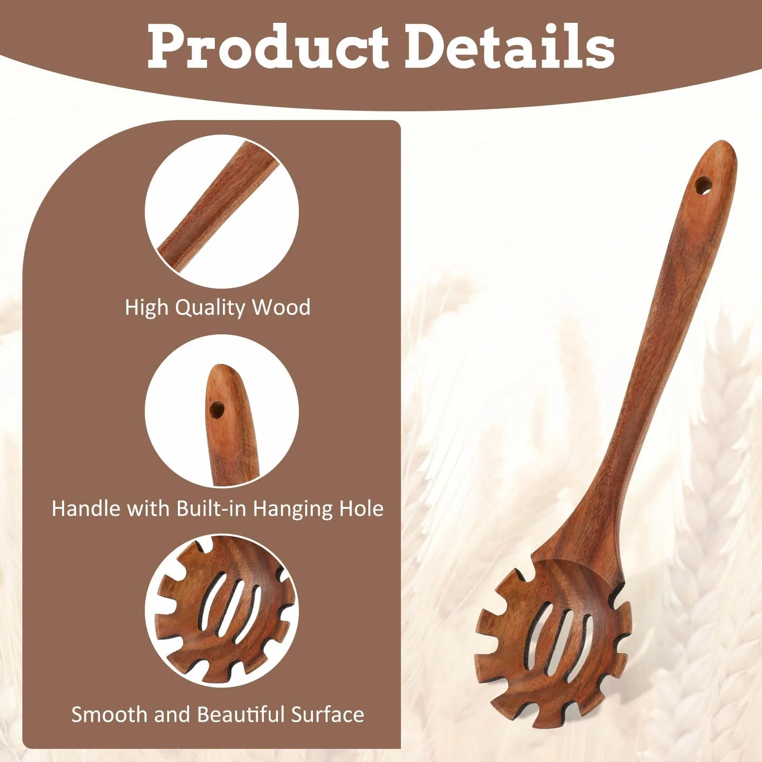 Tenedor para pasta de madera de acacia, juego de utensilios de cocina