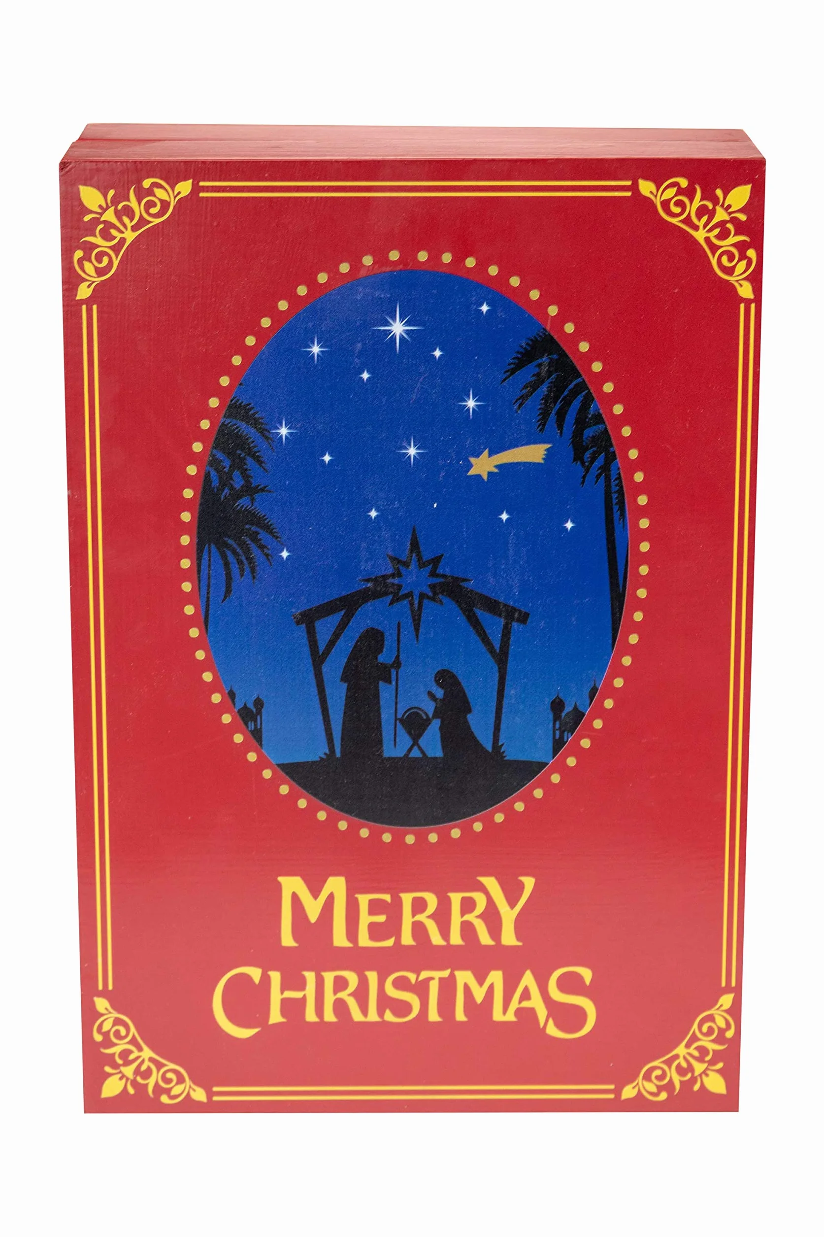 Clever Creations - Calendario de Adviento con Forma de Libro - Belén con niño Jesús y los 3 Reyes Magos - Madera Robusta - 21 x 5,1 x 25,4 cm