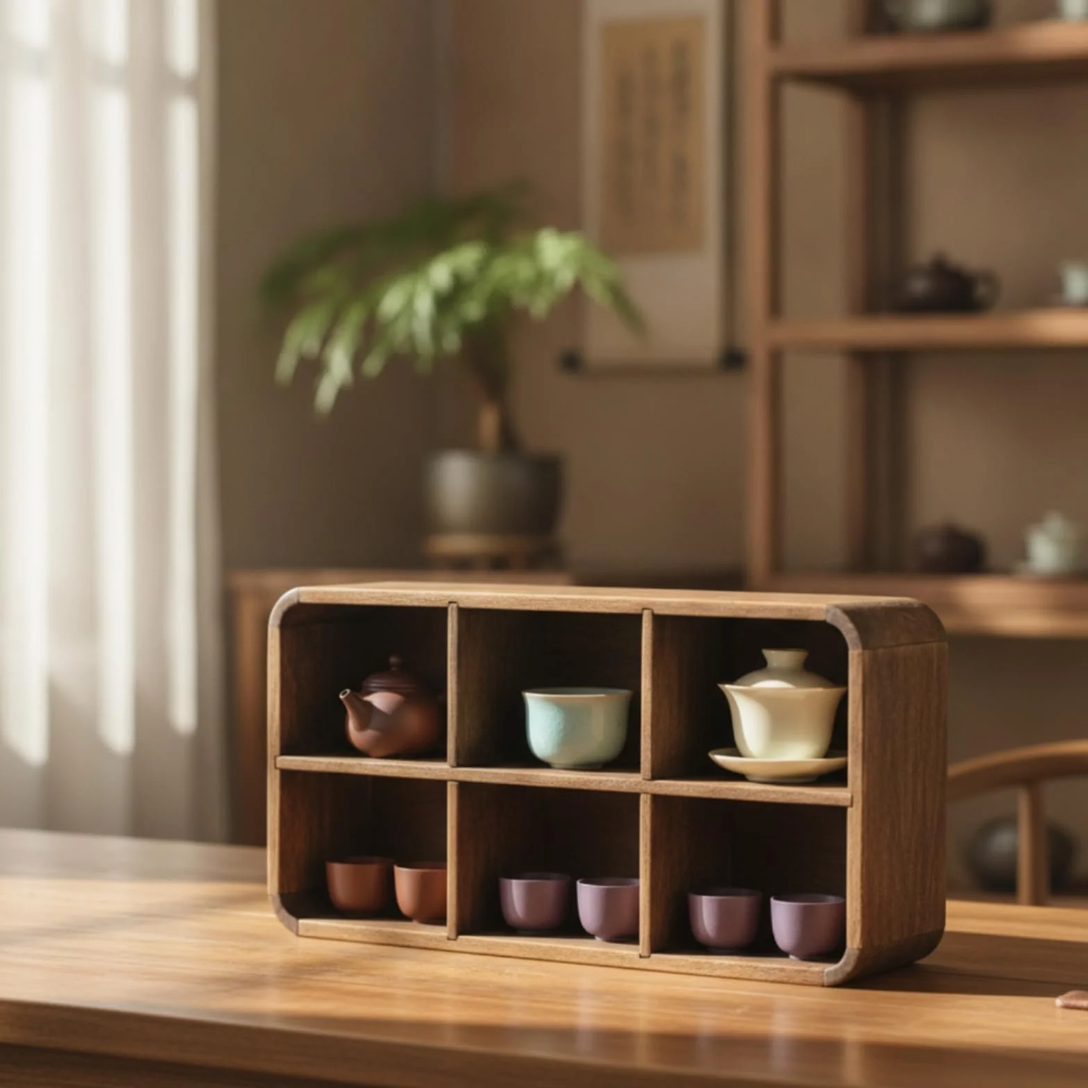 Organizador Tazas con Compartimentos Compacto Estan Resisn para Aficionados Al Té, Coleccionistas, 8 Compartimentos con Panel Trasero