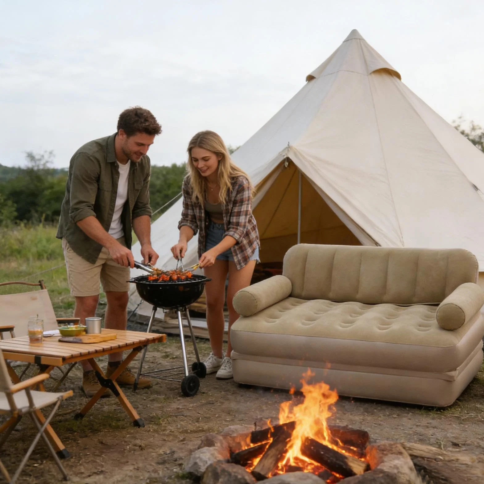 Sofá Hinchable para Camping, con válvula a Prueba de Fugas, sofá de Aire portátil Plegable | Viajes al Aire Libre Playa Senderismo para Viajes al Aire Libre en la Playa