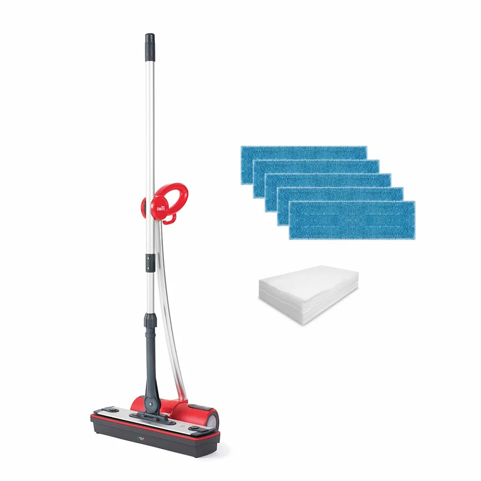 Polti Moppy Red Premium, Mopa a Vapor sin Cable, para todos los Suelos y Superficies Verticales Lavables, Potencia 1500 W, Capacidad del Depósito 0,7 L, Paños Extra Incluidos, Rojo