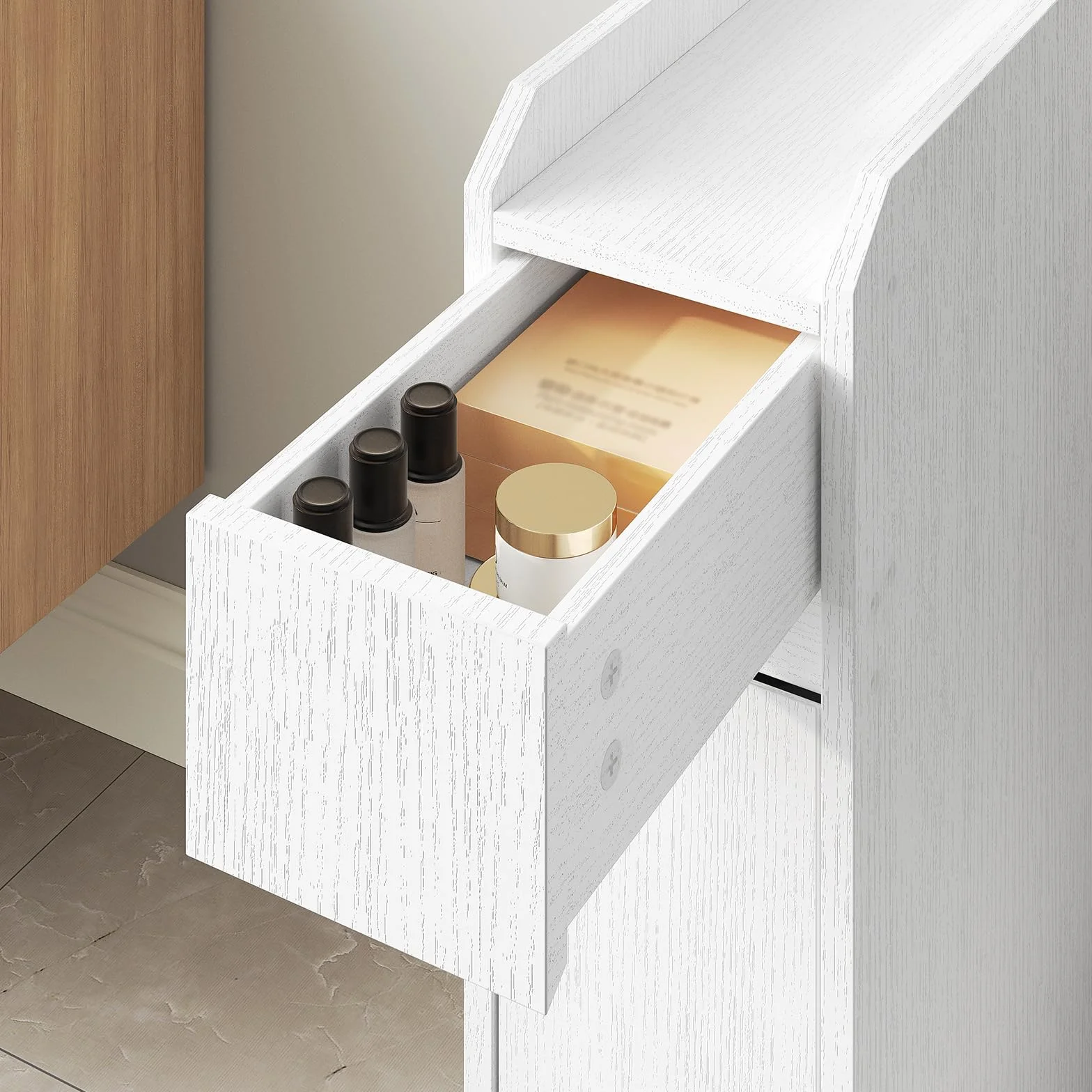 HOOBRO Armario para Baño Ultrafino, con 2 Cajones de Deslizamiento Suave y Dispositivo de Fijación, Mueble Estrecho de Almacenaje de Baño, para Lavadero, 18 x 40 x 70 cm, Blanco EWW11BC01